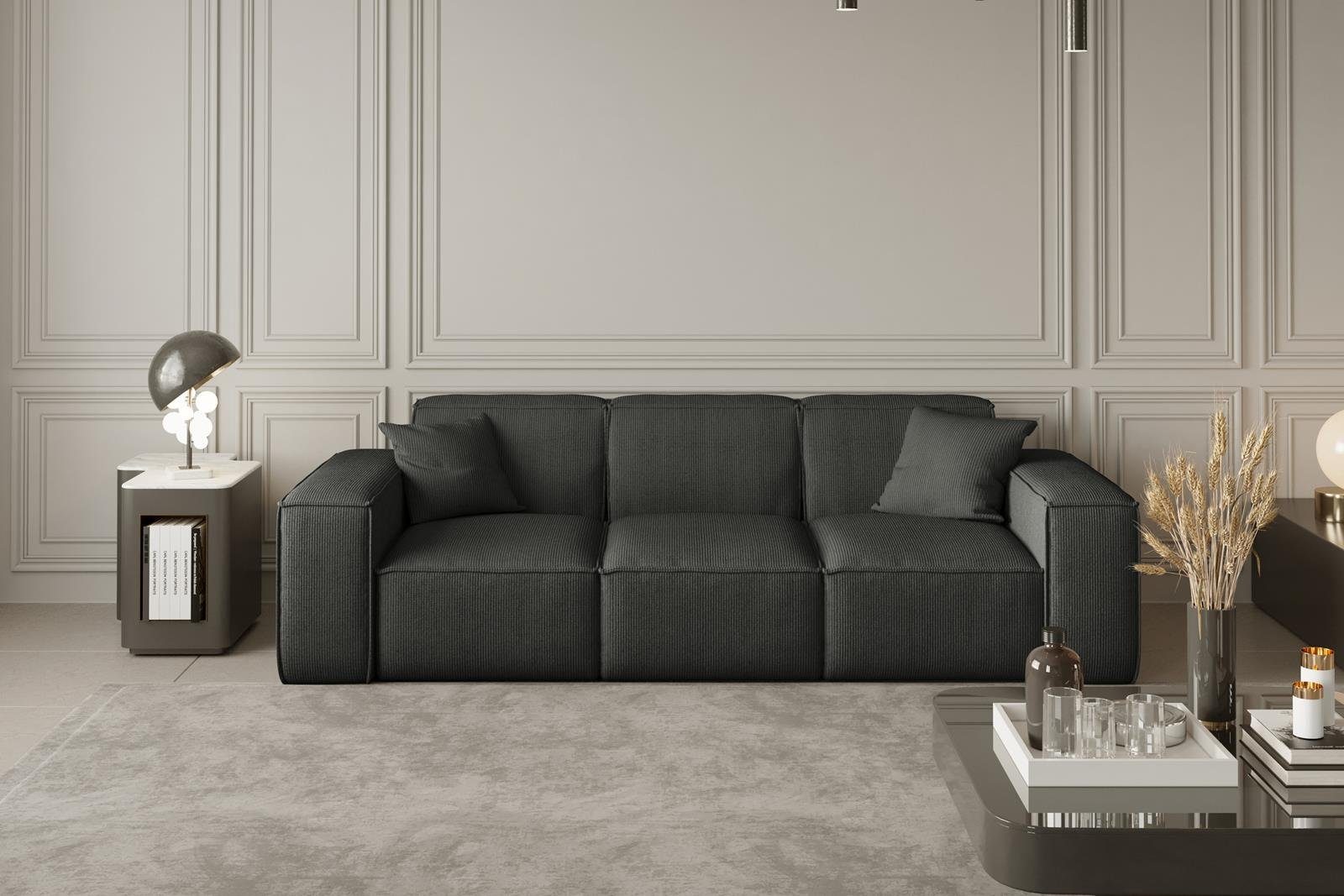 oder Beautysofa modernes Lugano, Sofa 3-Sitzer aus Stil, Sofa Veloursstoff, Cordstoff inklusive Wellenfedern Dreisitzer im