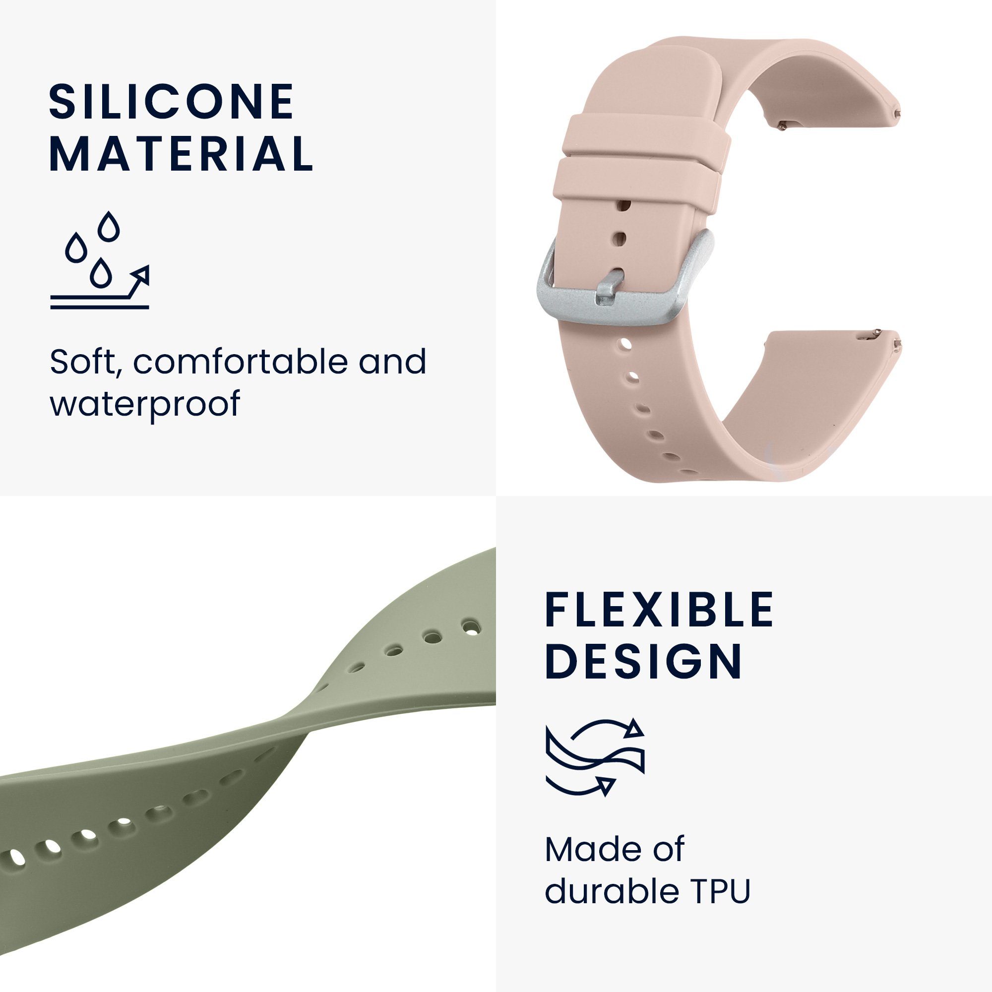 kwmobile 2x Uhrenarmband für Huami 22mm Amazfit Bip 6 / Bip 5 Unity / Bip 5 / Smartwatch, 2-tlg., Fitnesstracker Band Set aus TPU Silikon - Ersatzarmband Smartwatch