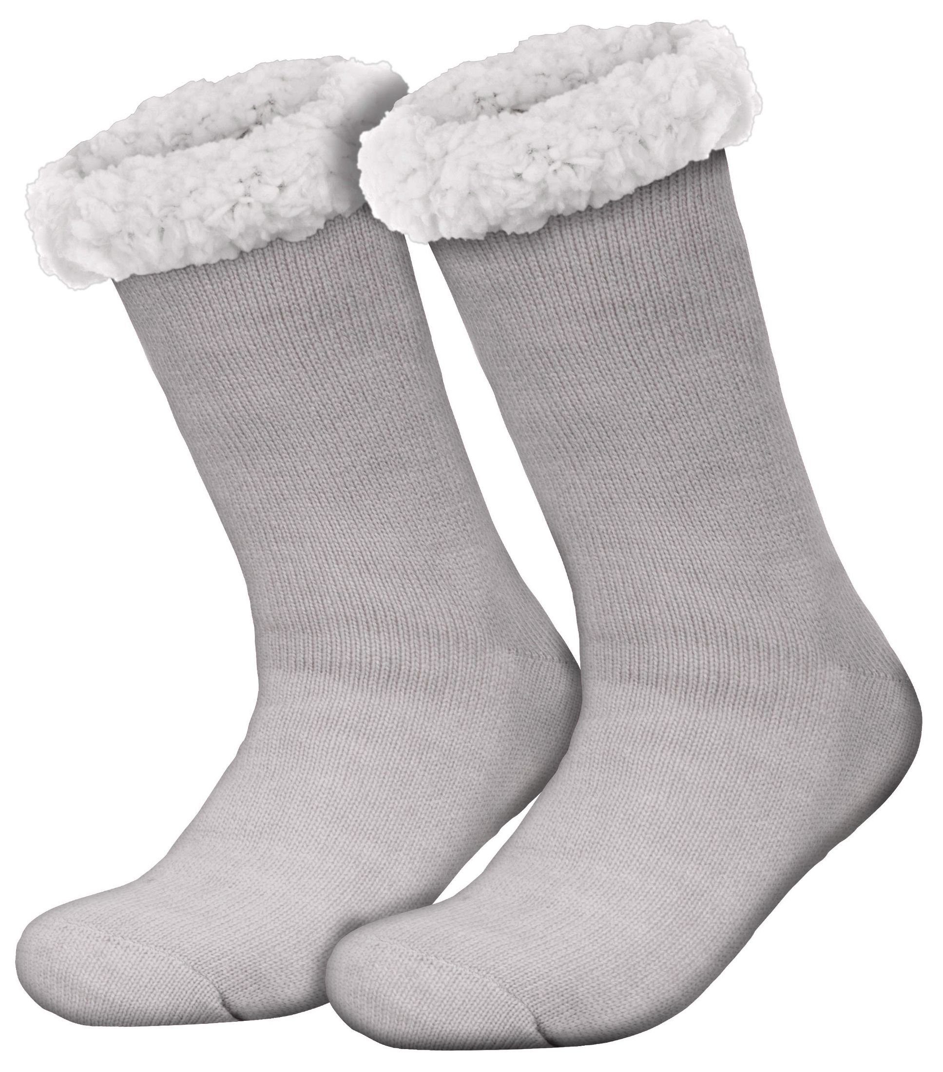 Einheitsgröße Noppensocken Herren Kuschelsocken compagno (1-Paar) Wintersocken Kuschelsocken Damen grau Socken Rutsch Anti Unifarben