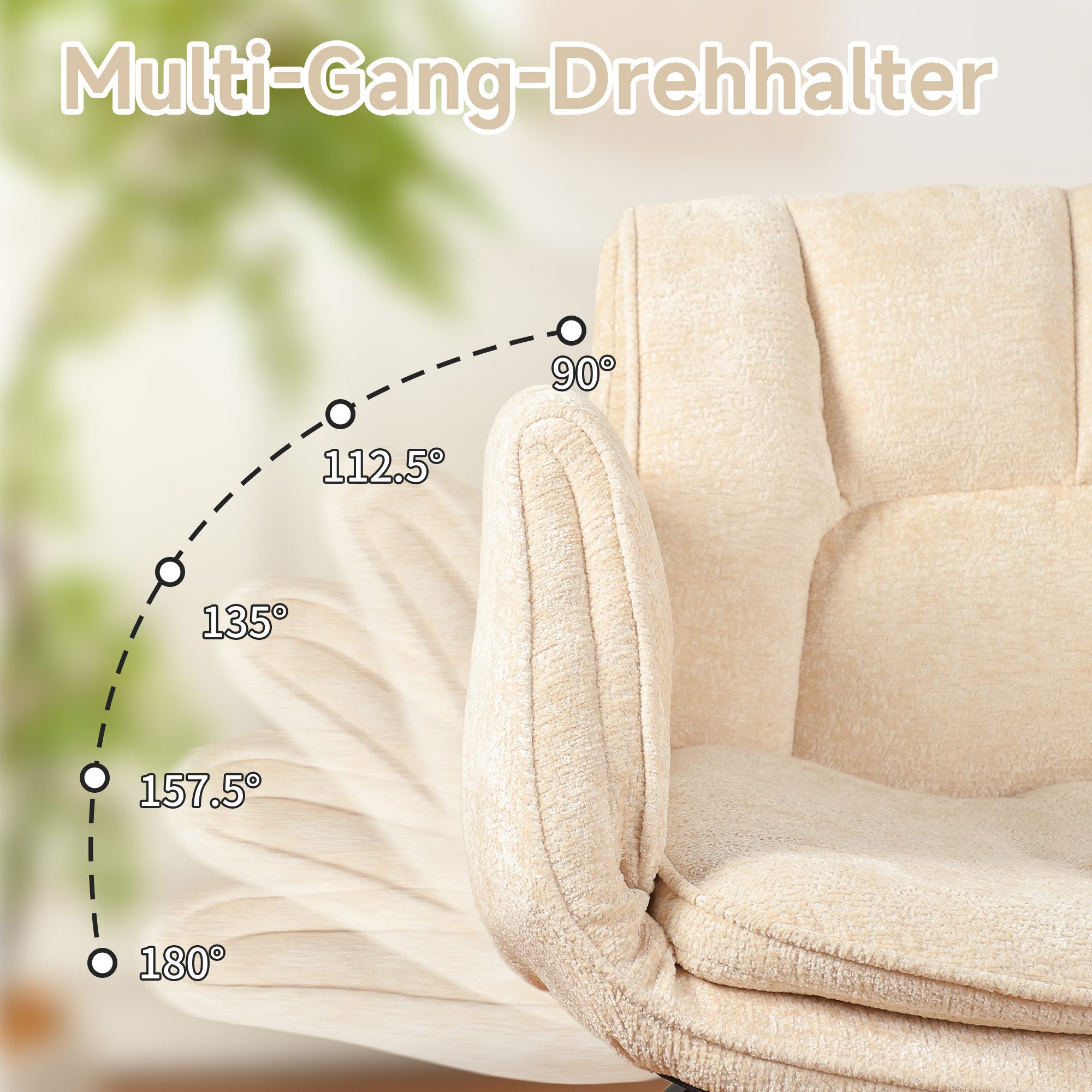 Vankel Drehstuhl Bürostuhl ergonomisch mit breitem Sitz & 5-fach Armlehnen, Schreibtischstuhl mit Chenille-Bezug, Rollen & 150 kg – Bild 2 von 5