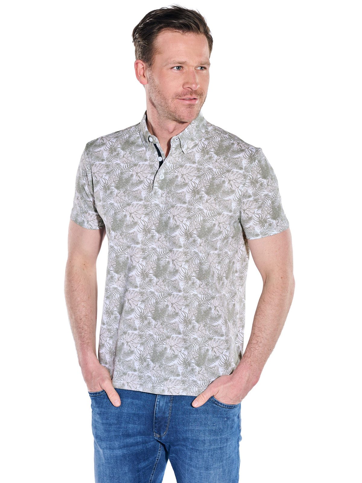 Engbers Poloshirt Herren Gemustertes Poloshirt mit Knopfleiste, Beige