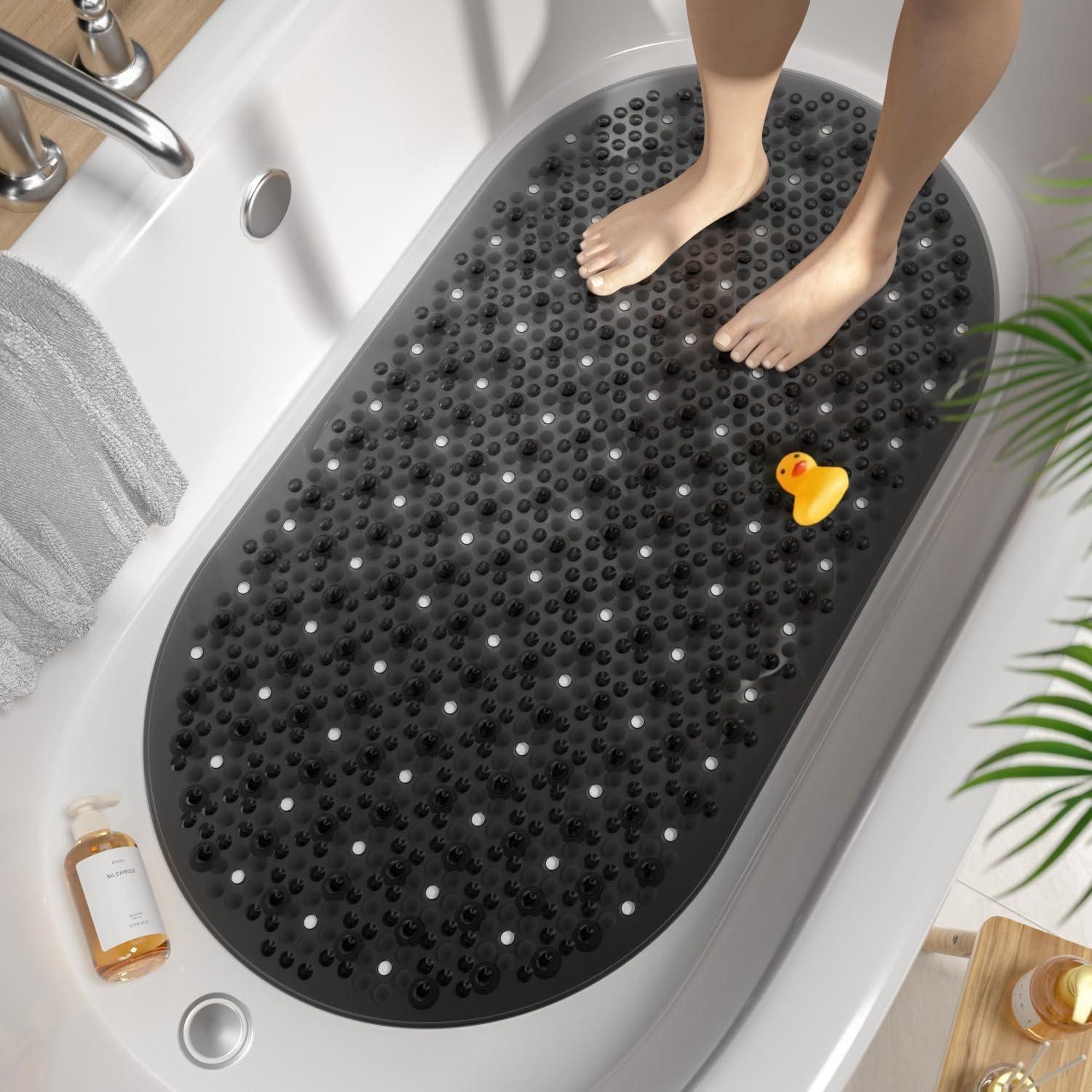 LuxusKollektion Wanneneinlage Badewannenmatte rutschfest Saugnäpfe oval Schwarz 68 x 38 cm (Oval)
