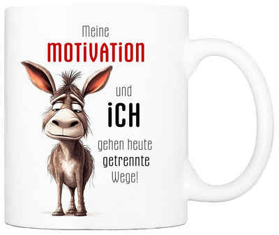 Cadouri Tasse MEINE MOTIVATION UND ICH Bürotasse, Kaffeetasse mit Spruch - Geschenk, Keramik, humorvolle Tasse, beidseitig bedruckt, handgefertigt, 330 ml