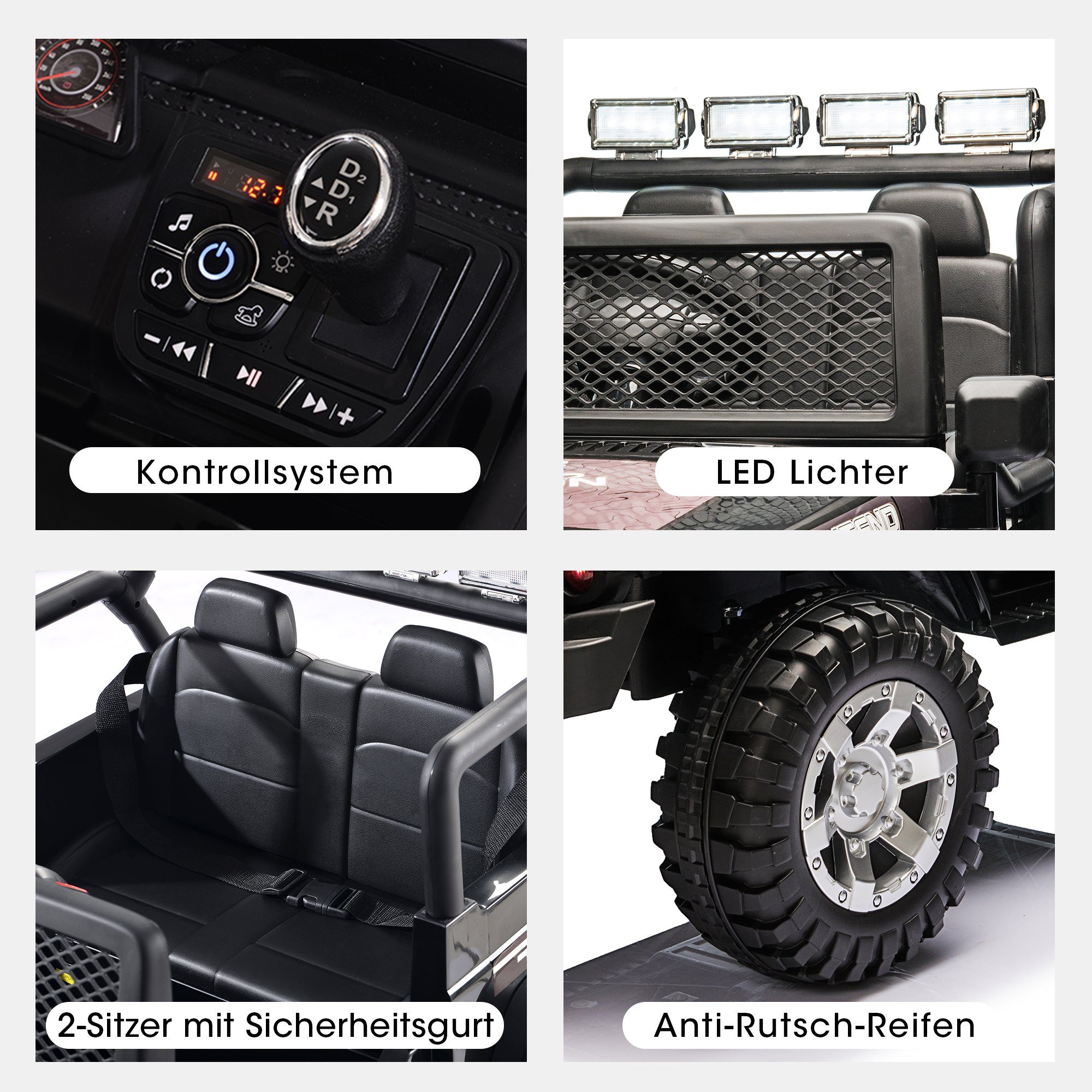 REDOM Elektro-Kinderauto Belastbarkeit 50 AUX mit inkl. 2 kg, Sitzer, und Belastbarkeit Bluetooth USB, kg, Schwarz mit Elektroauto 50