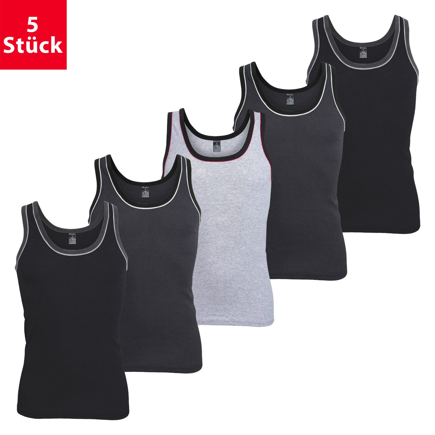 MT Unterhemd Herren Melange Tank-Top (5er Pack) Baumwoll Unterhemden günstig online kaufen