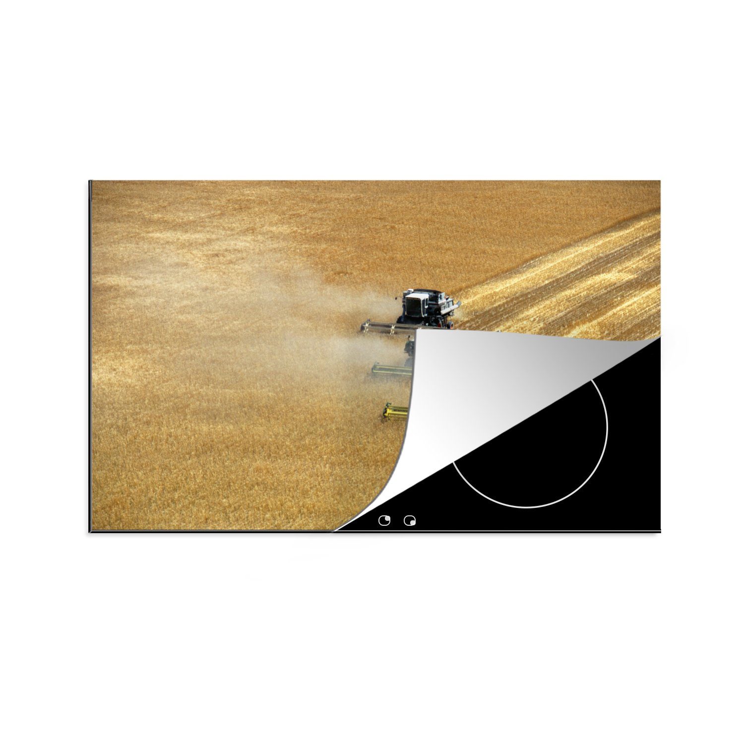MuchoWow Herdblende-/Abdeckplatte Landwirt - für küche, Vinyl, 81x52 - tlg), cm, Mähdrescher, Ceranfeldabdeckung Weizen (1 Schutz Induktionskochfeld die