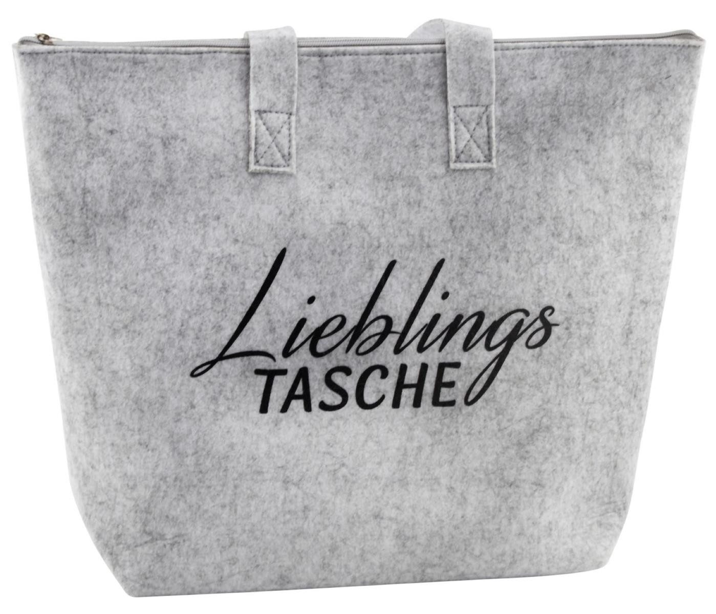 Geschenkestadl Henkeltasche Filztaschen 2er Set grau Lieblingstasche mit Reißverschluss (Spar-Set, 2-tlg., 2er Set), schöner Schriftzug – Bild 5 von 5
