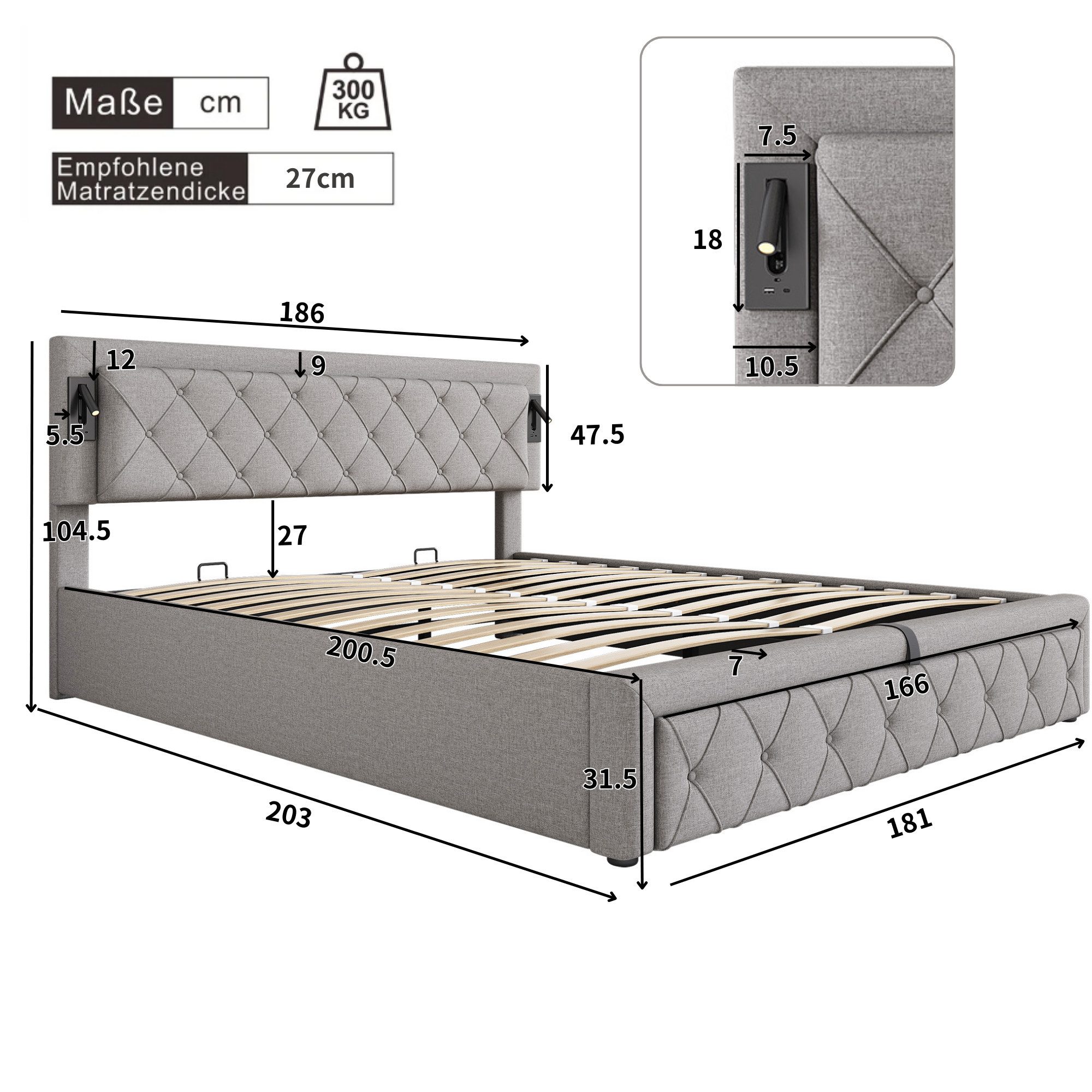 Ulife Boxspringbett Polsterbett mit USB-Schnittstelle und günstig online kaufen