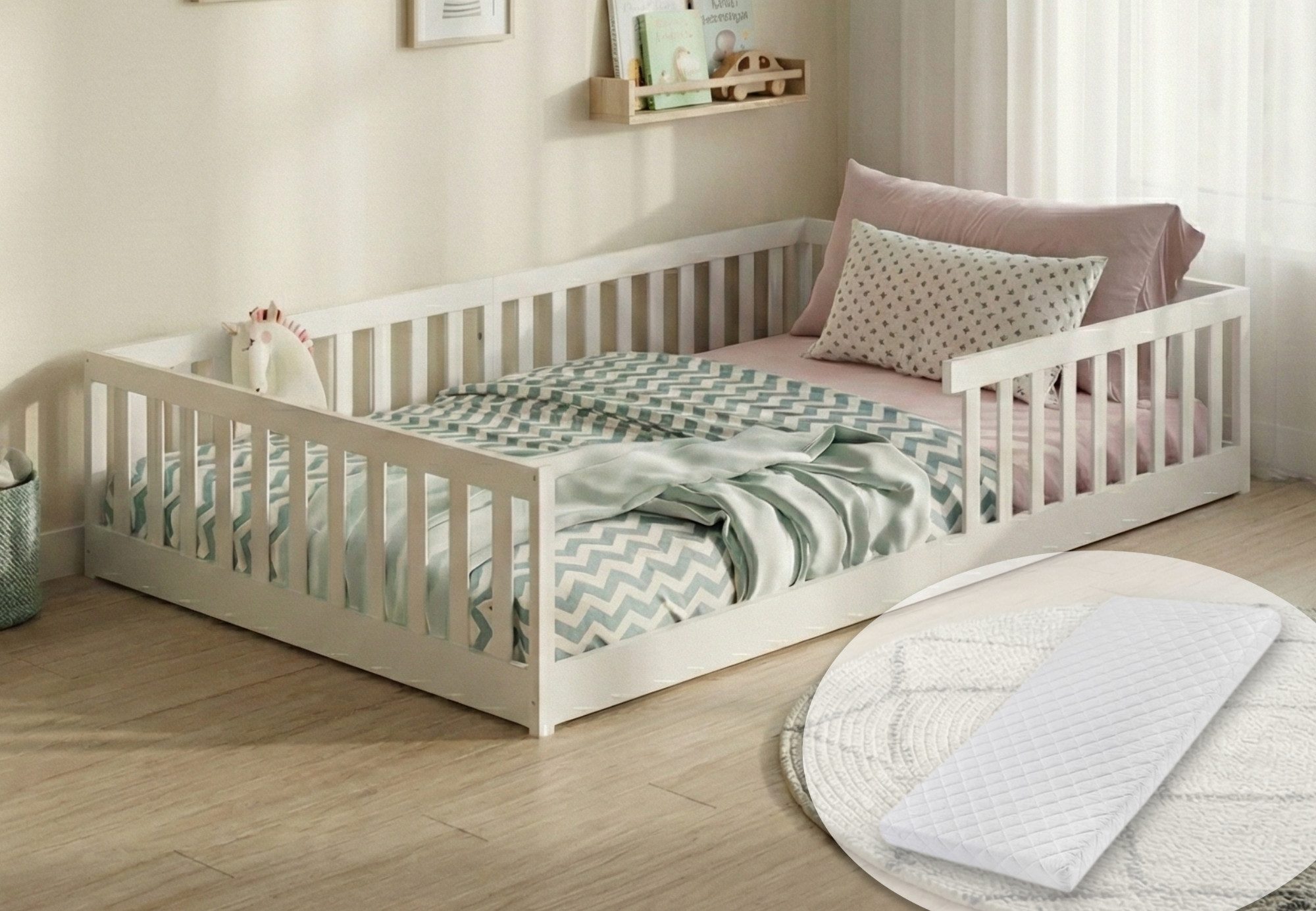 Kinderbett Bodenbett Bett mit Rausfallschutz & Lattenrost Montessori Bett Kinder