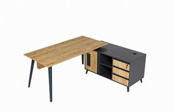 Furni24 Schreibtisch Schreibtisch Shift, 160 cm, inkl. Anbau, Saphir Eiche Dekor/Anthrazit