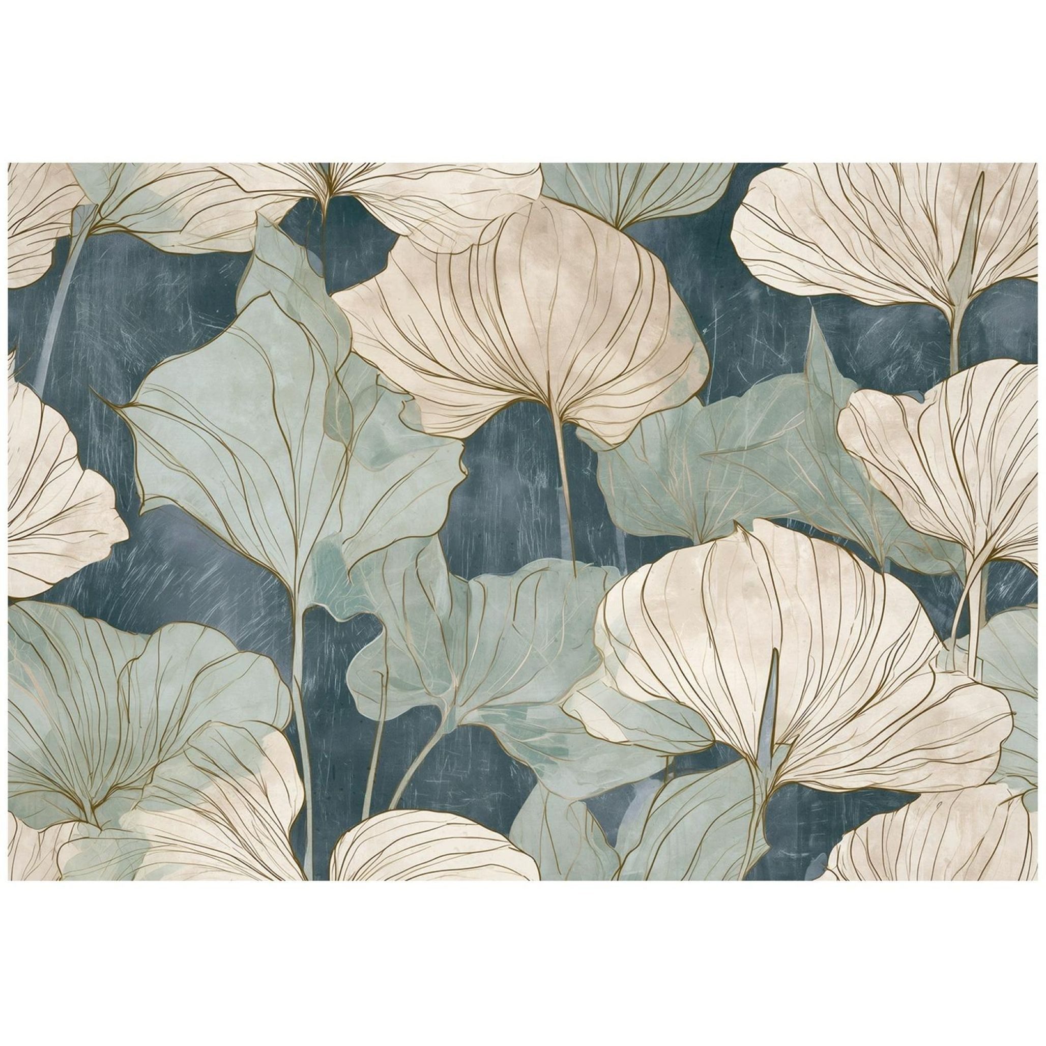 Wallarena Fototapete Ginkgo Blätter in Grün und Gold aus Vlies für Wohnzimmer, glatt, floral, (2 St), Motivtapete für Schlafzimmer 254x184cm