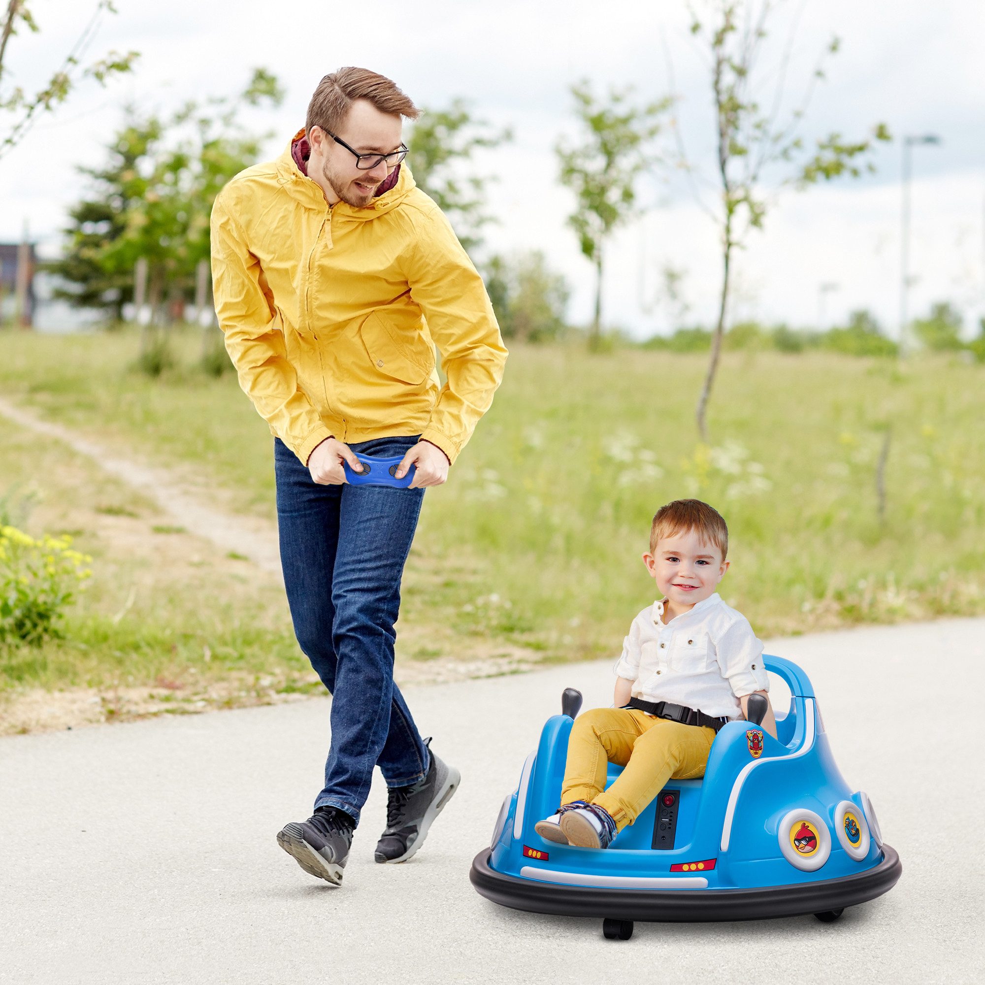 AIYAPLAY Elektro-Kinderauto 12V, mit 2,4 G Fernbedienung, Musik und Lichtern, Belastbarkeit 30 kg, (1-tlg), 1,5-3 km,h, mit 360°-Drehung, für Kinder 3-5 Jahre, Blau