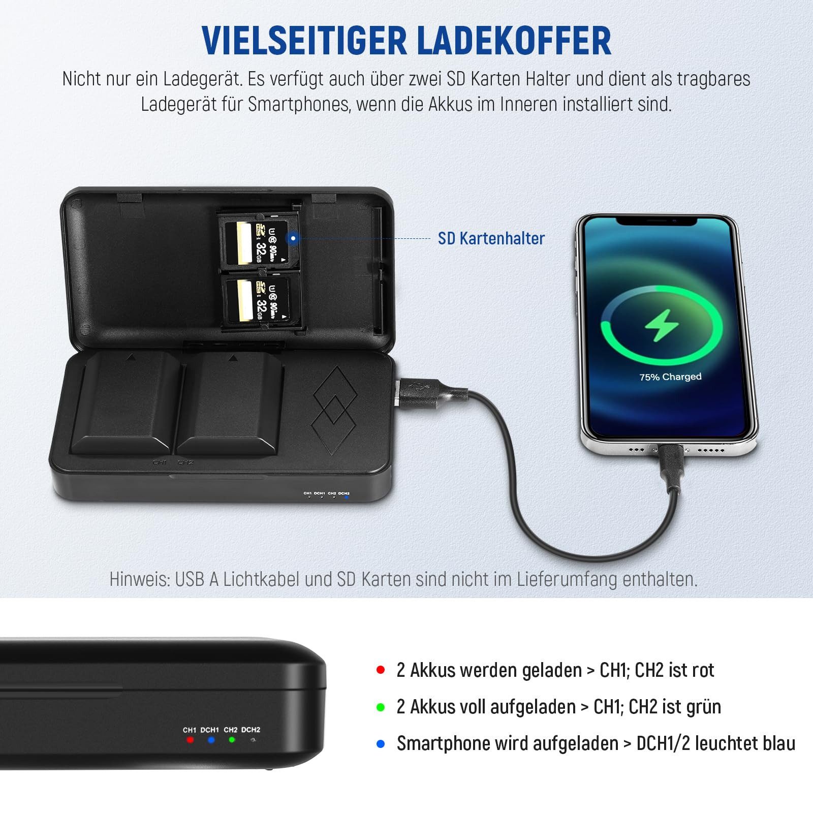 Neewer NP-FZ100 Akku-Set 2280mAh, 2 Akkus + Ladegerät, für Sony Kameras Kamera-Akku D 2280 mAh, Vollständiger Ladeschutz – Bild 5 von 5