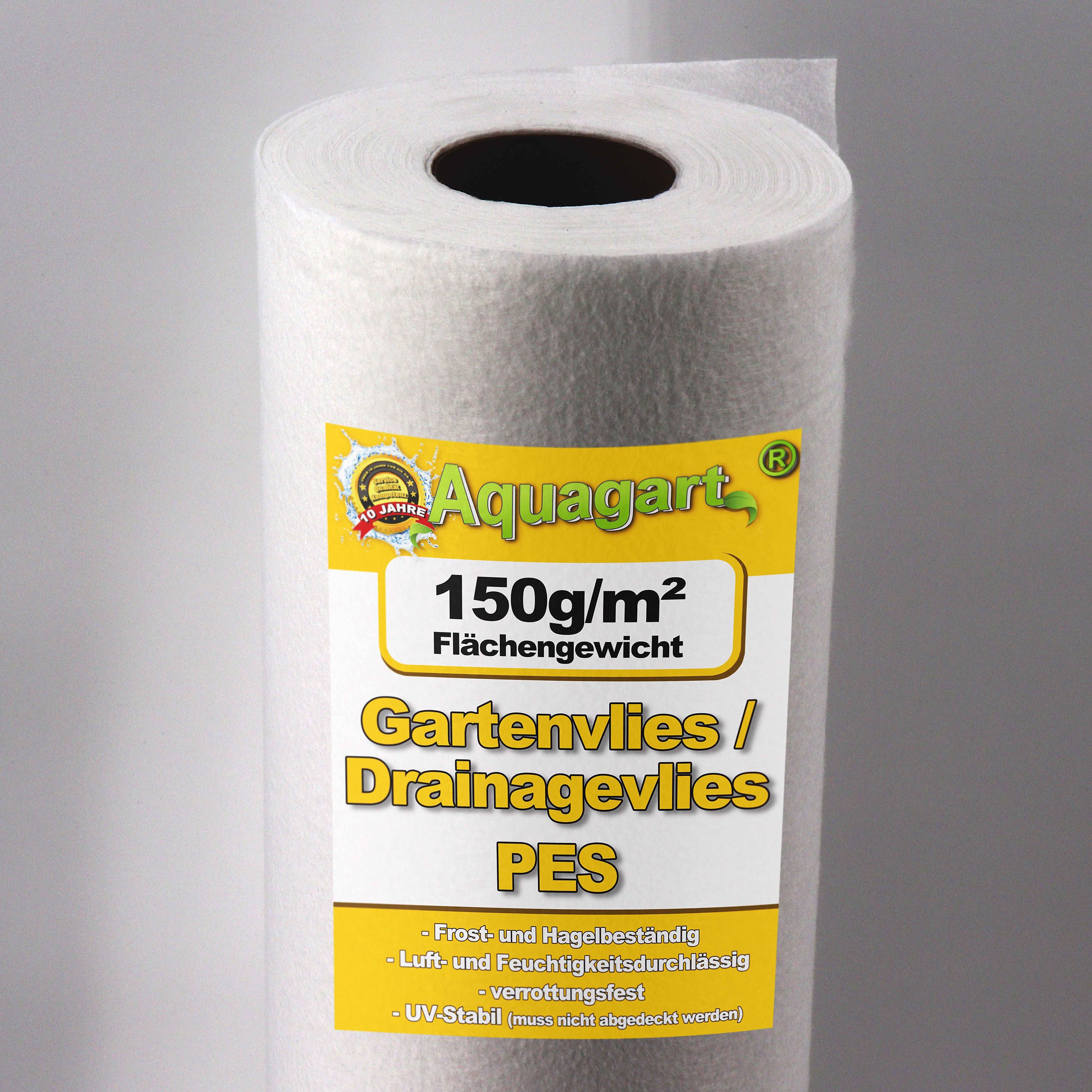 Aquagart Unkrautvlies 25m² Gartenvlies Unkrautvlies Drainagevlies 150g 1m br., (1-St)