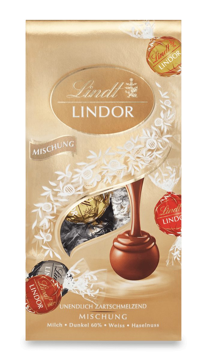 Lindt LINDOR Schokolade 137g Beutel Mischung Kugeln Schokolade Pralinen Geschenk, 1 x 137 g, 1 St.