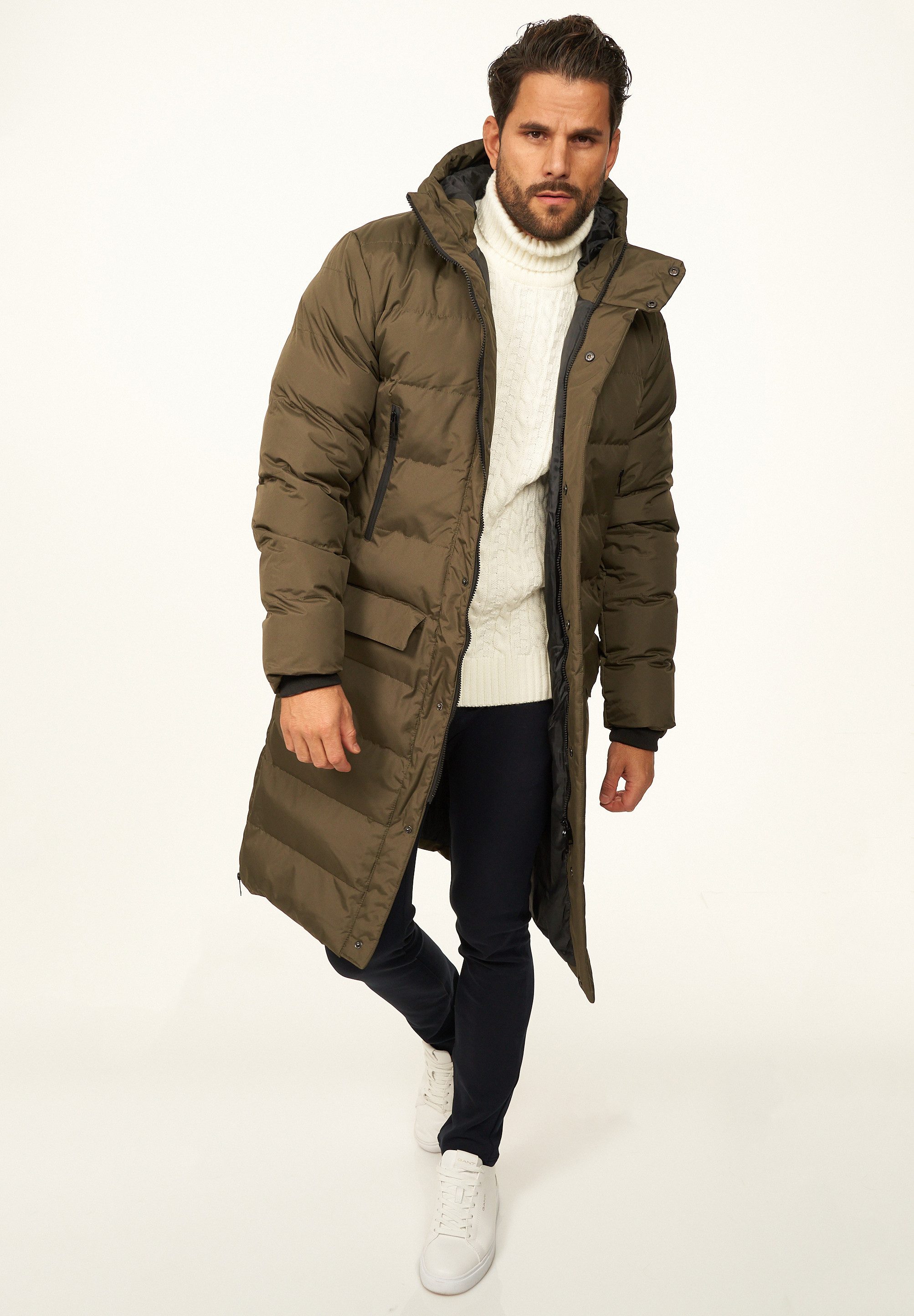 OneRedox Parka mit Kapuze als Winterjacke - Langer Steppmantel Herren warme Pufferjacke Steppjacke - Langer Wintermantel