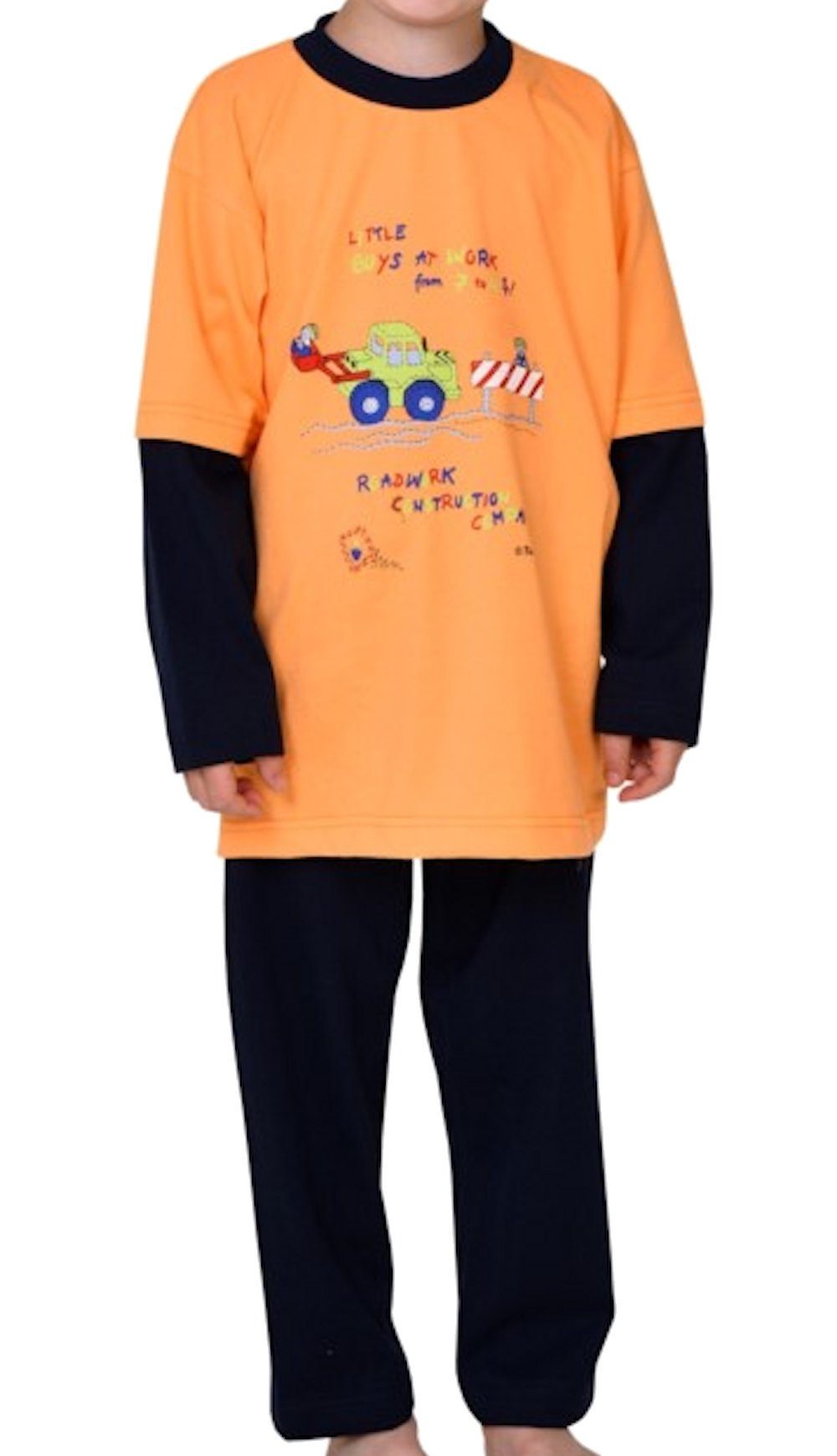 Wörner Pyjama Pyjama Radlader orange Wörner tlg) lang (2 Single Jungen Schlafanzug Jersey