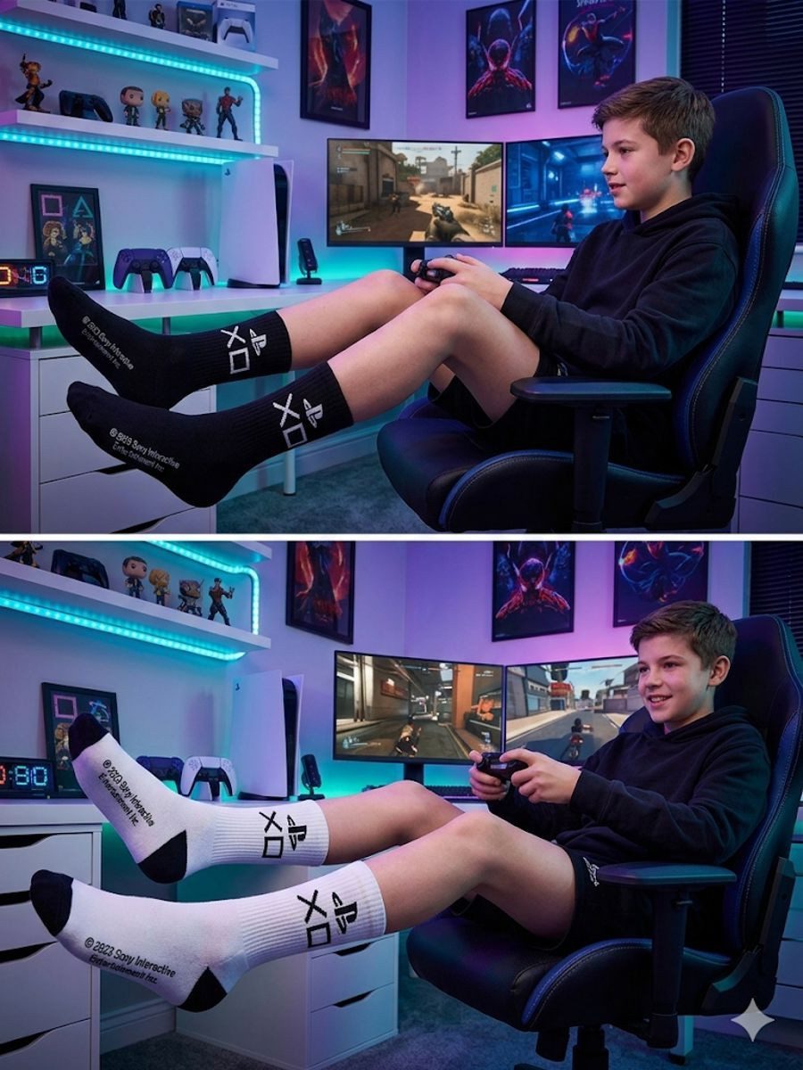 Playstation Feinsocken PlayStation Kindersocken 2er Set Schwarz & Weiß Gaming Socken (Set, 2 Paar) Playstation Kindersocken Doppelpack