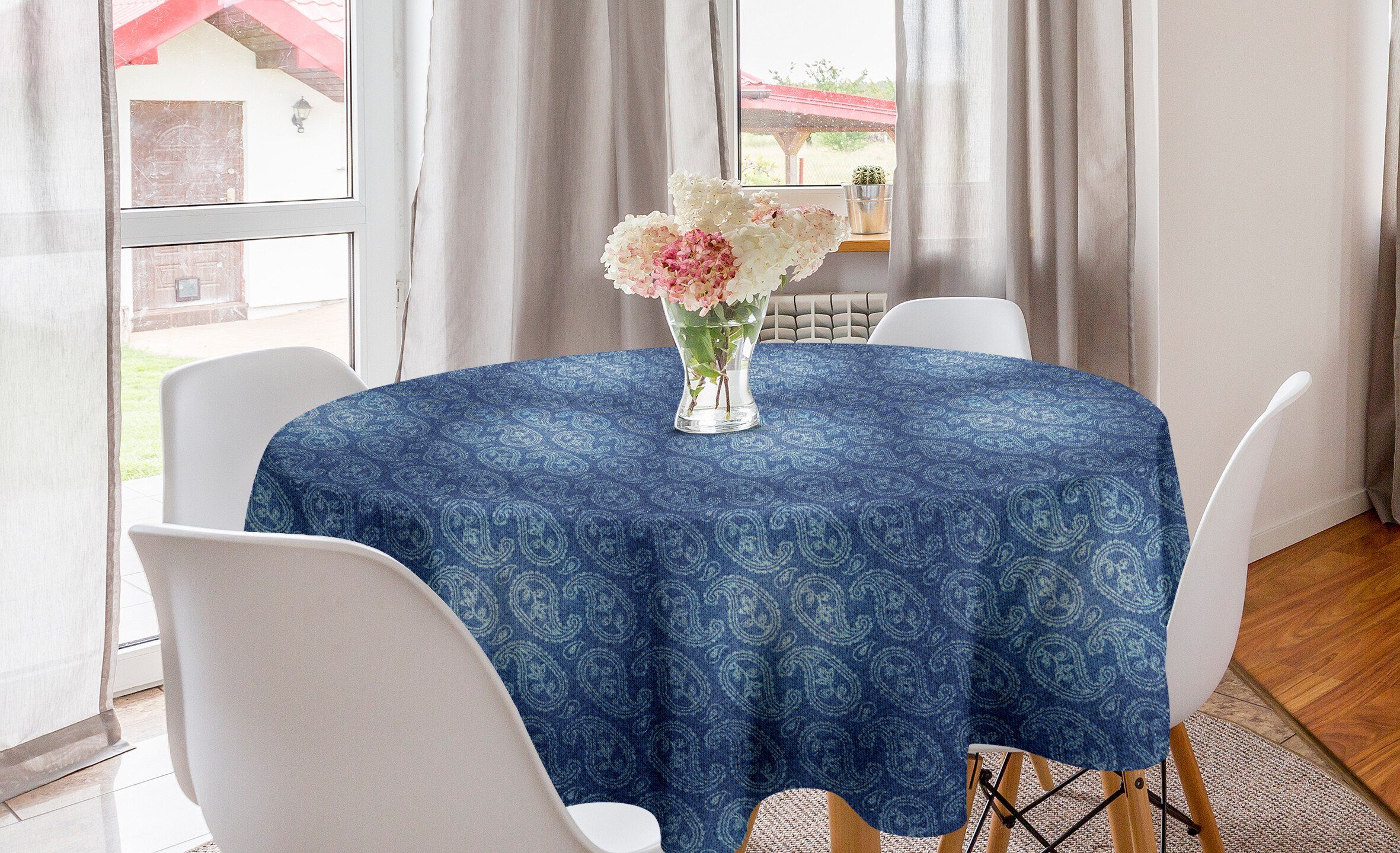 Abakuhaus Tischdecke Kreis Tischdecke Abdeckung für Esszimmer Küche Dekoration, blau Paisley Kurvige Buta Motive Kunst