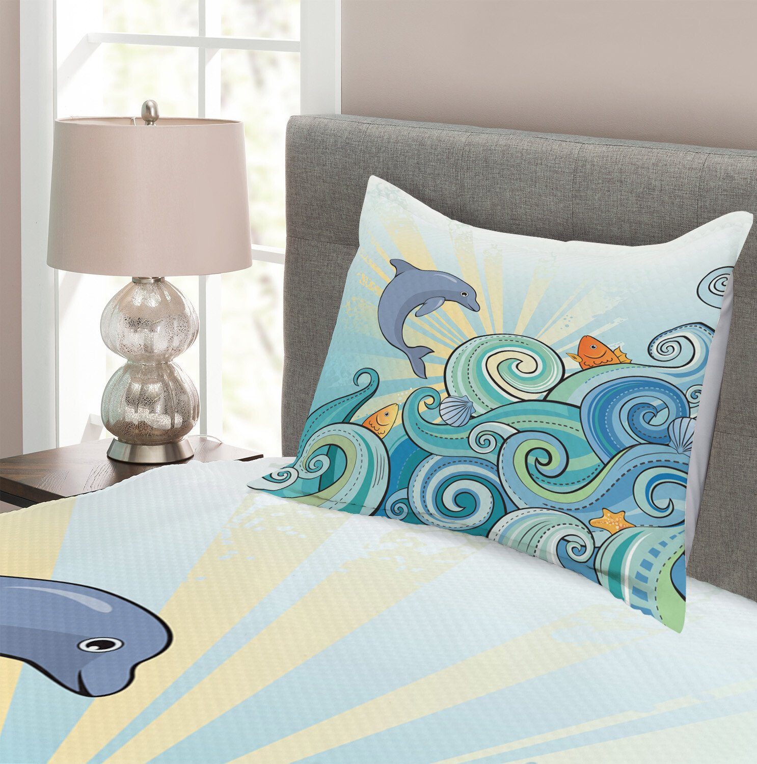Waschbar, Delphin-Ozean Kissenbezügen mit Cartoon Tagesdecke Kids Set Abakuhaus,