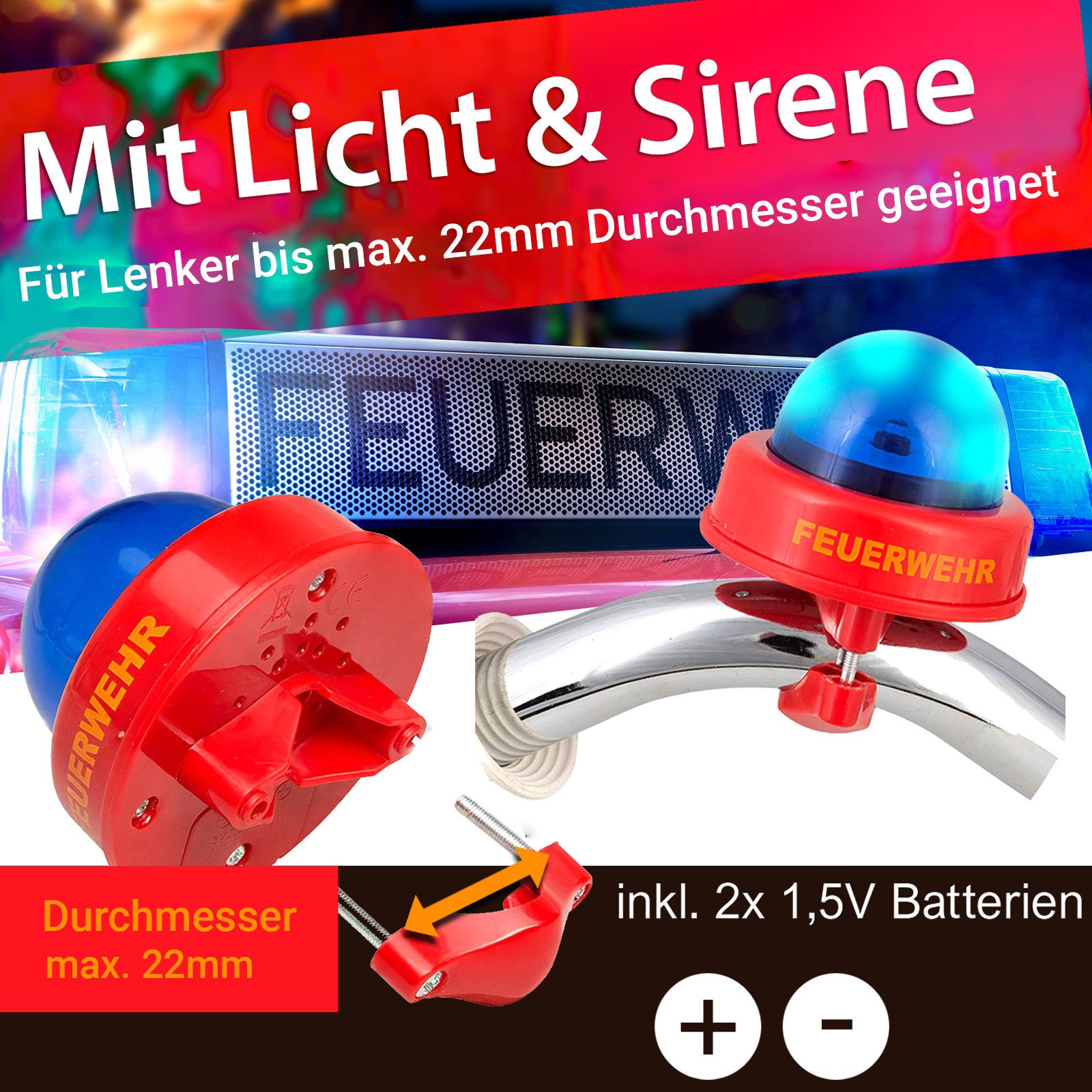 Smart-Planet Fahrradklingel Fahrradklingel Smart-Planet Fahrradsirene - Feuerwehr - Bike Sirene, (1-tlg)