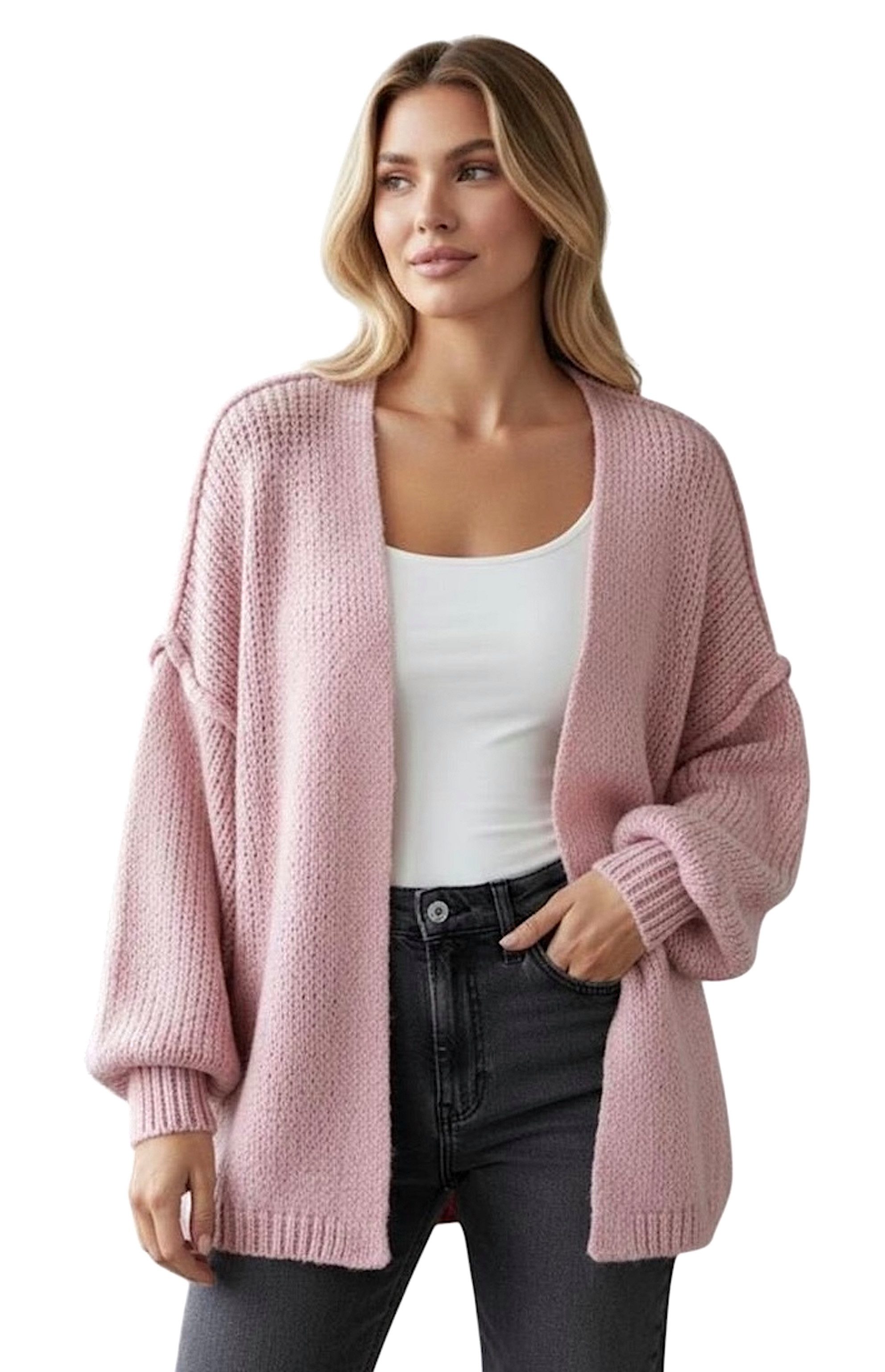 Worldclassca Cardigan Worldclassca Strickjacke Cardigan Uni Open Front Pullover Lang Casual Neue Kollektion - Stilvolle und gemütliche Strickmode für Damen
