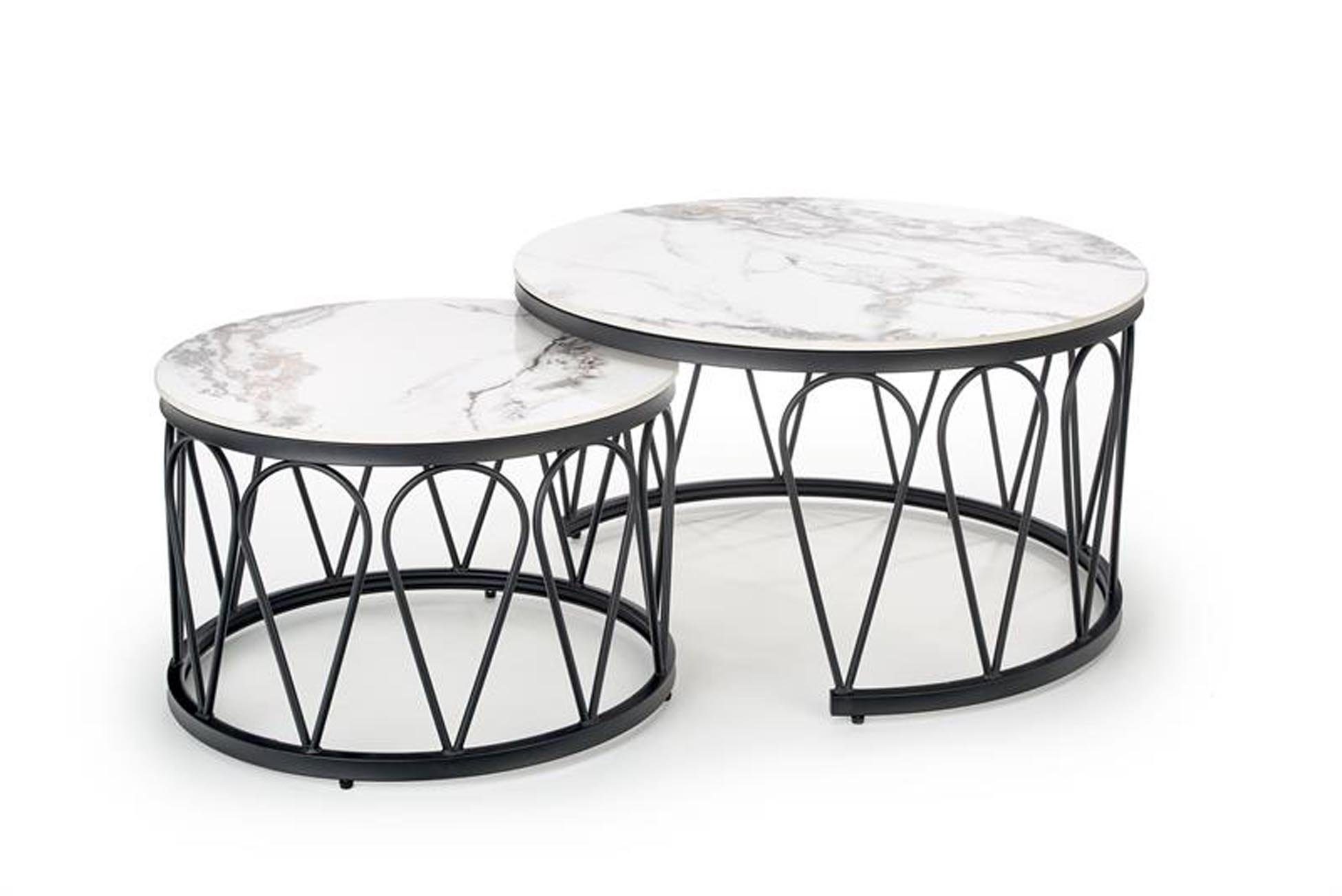Cosy Home Ideas Couchtisch Set schwarz aus weiße Oberfläche Set), (2er Metallgestell cm, Marmor 60 Couchtischen Breite rund 2-St., 80 2er Set, cm, 2 Optik pflegeleichte