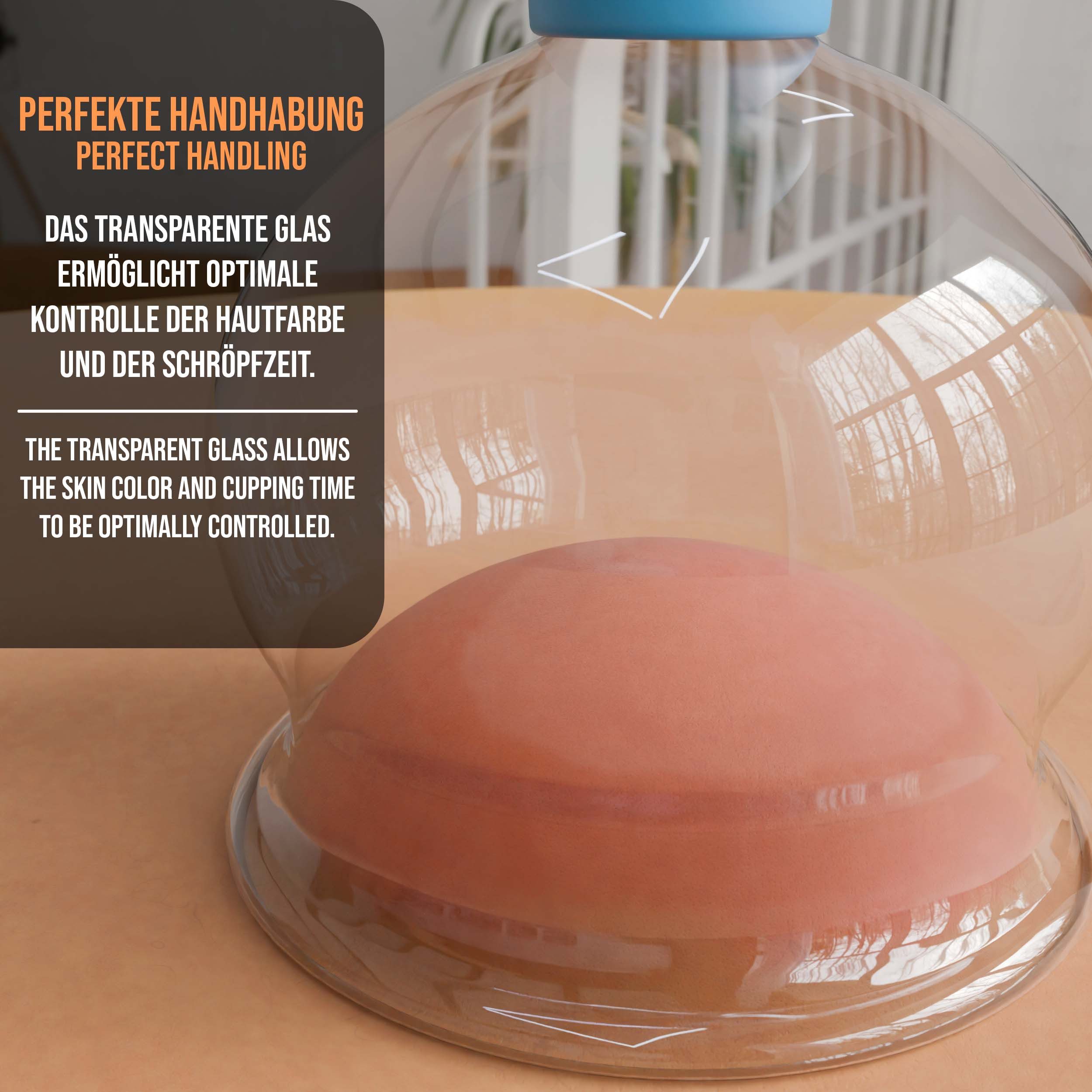 pulox Vakuum-Massager Schröpfgläser Set aus Echtglas 2 Stück 5,2cm und 6,2cm Blau