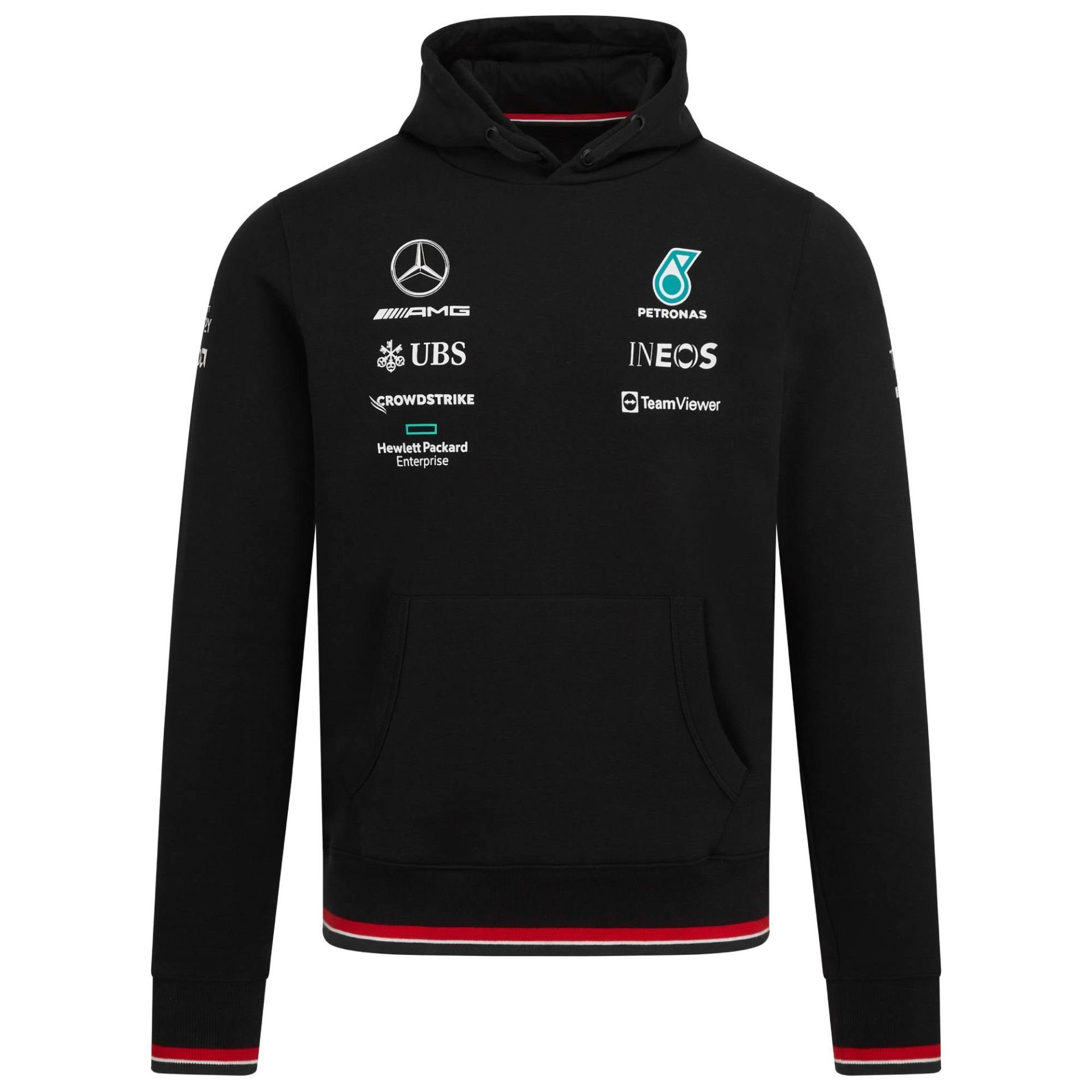 Mercedes AMG Petronas Kapuzenpullover Hoodie Team (Schwarz) großer Schriftzug auf dem Rücken