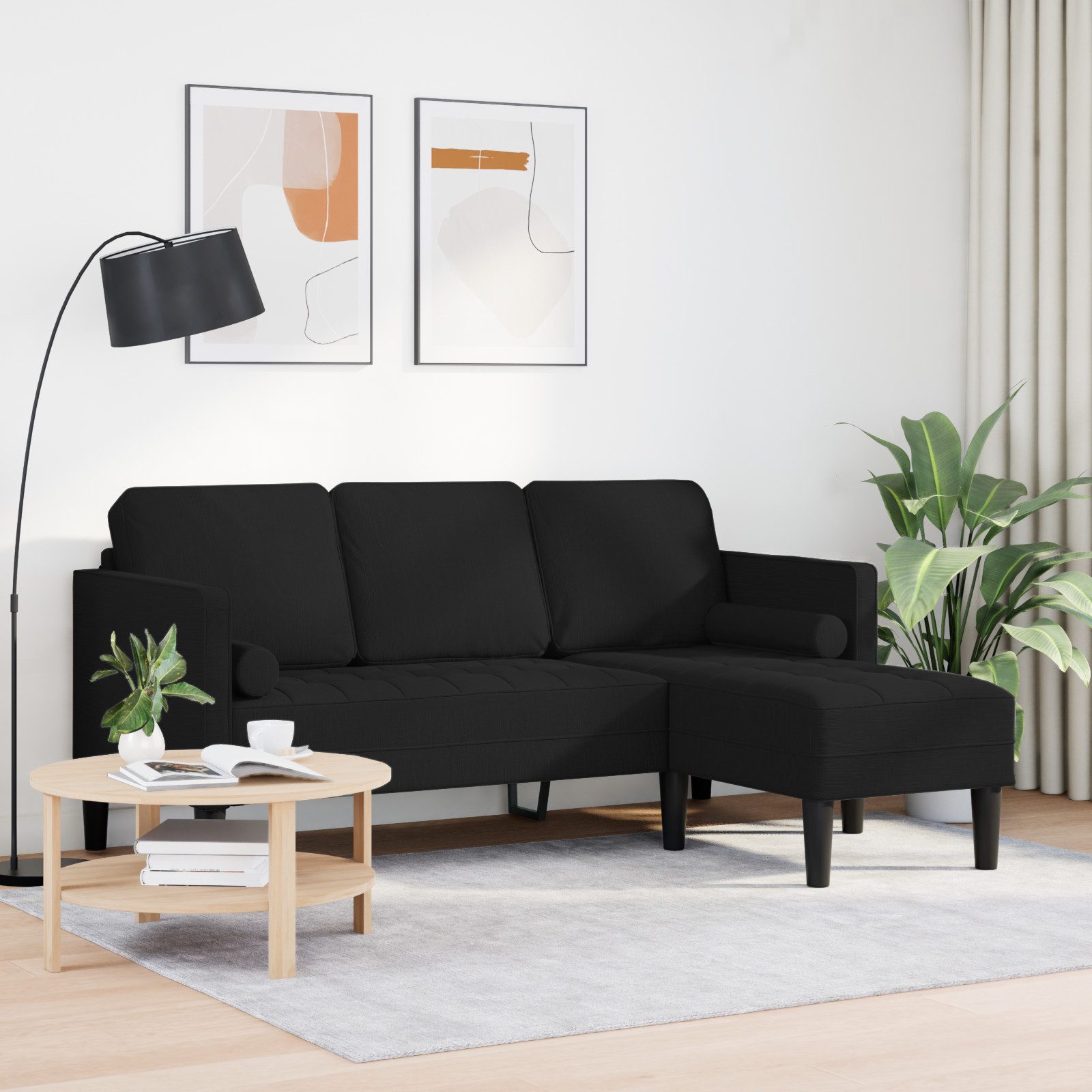vidaXL Sofa Sofa 3-Sitzer L-Form Schwarz günstig online kaufen