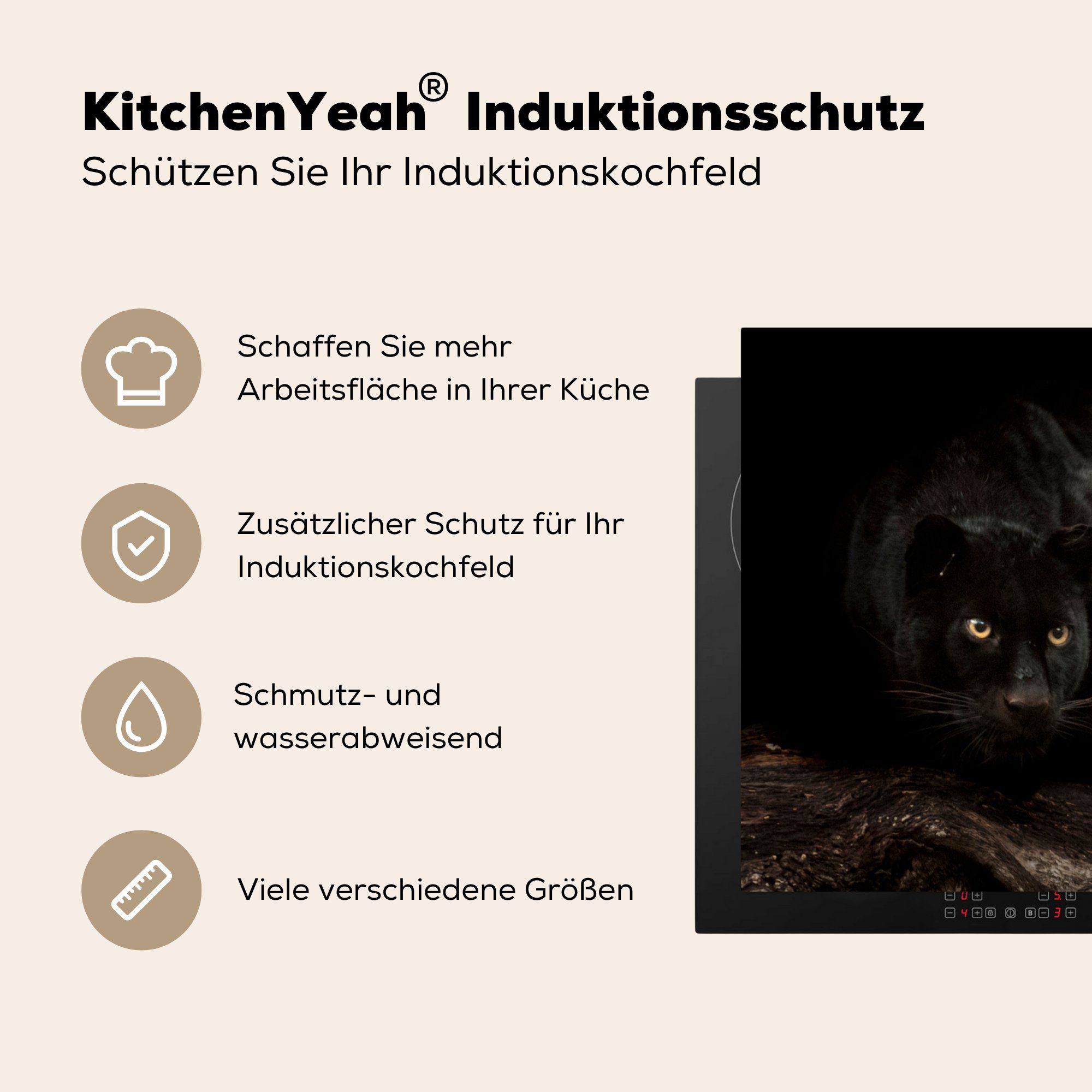 tlg), Schwarz, die - Ceranfeldabdeckung Panther küche, für Herdblende-/Abdeckplatte Induktionsmatte 59x52 (1 Vinyl, MuchoWow - cm, Kofferraum