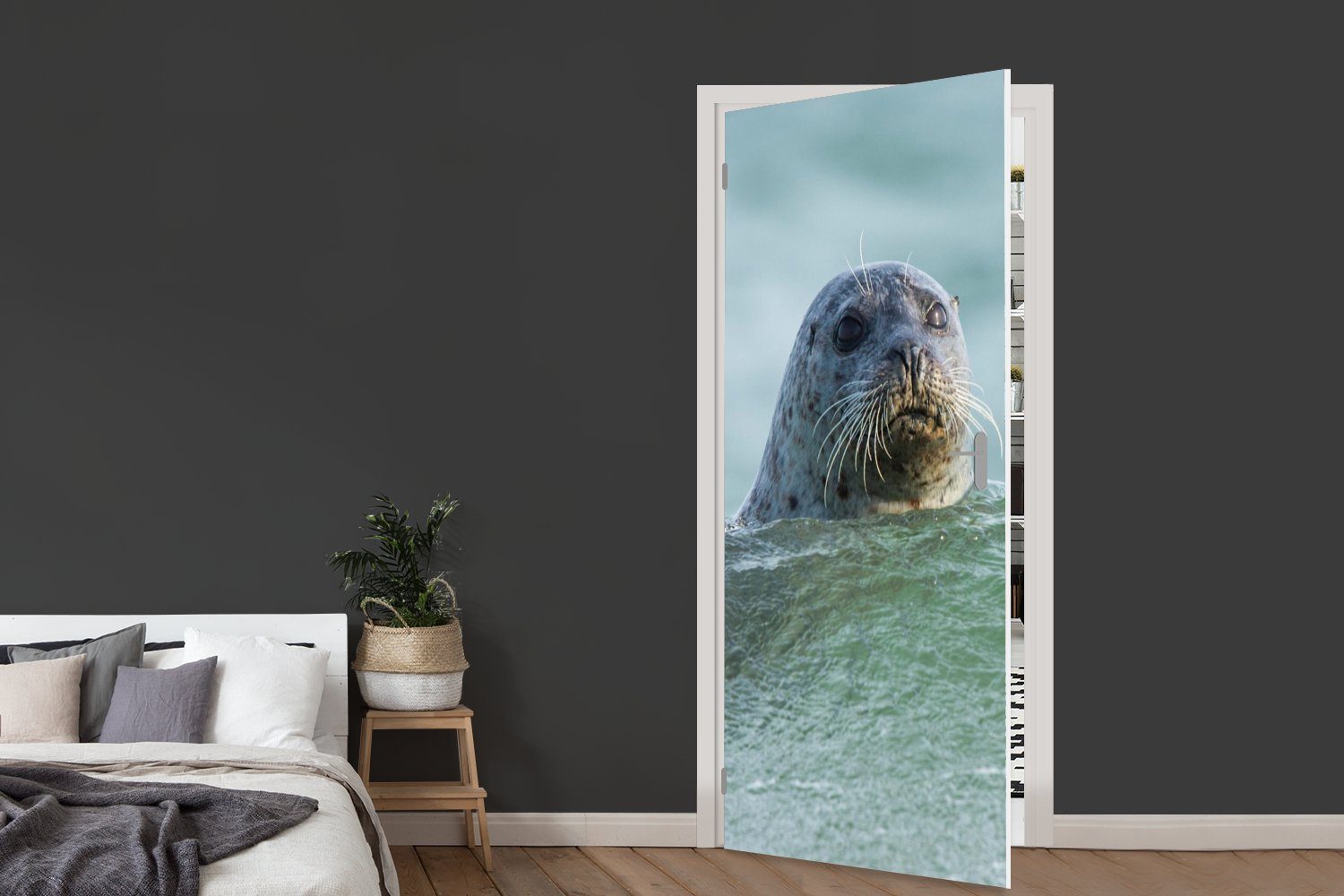 - MuchoWow - Seehund bedruckt, Nordsee Wasser, für cm Tür, Fototapete 75x205 St), Türaufkleber, (1 Türtapete Matt,