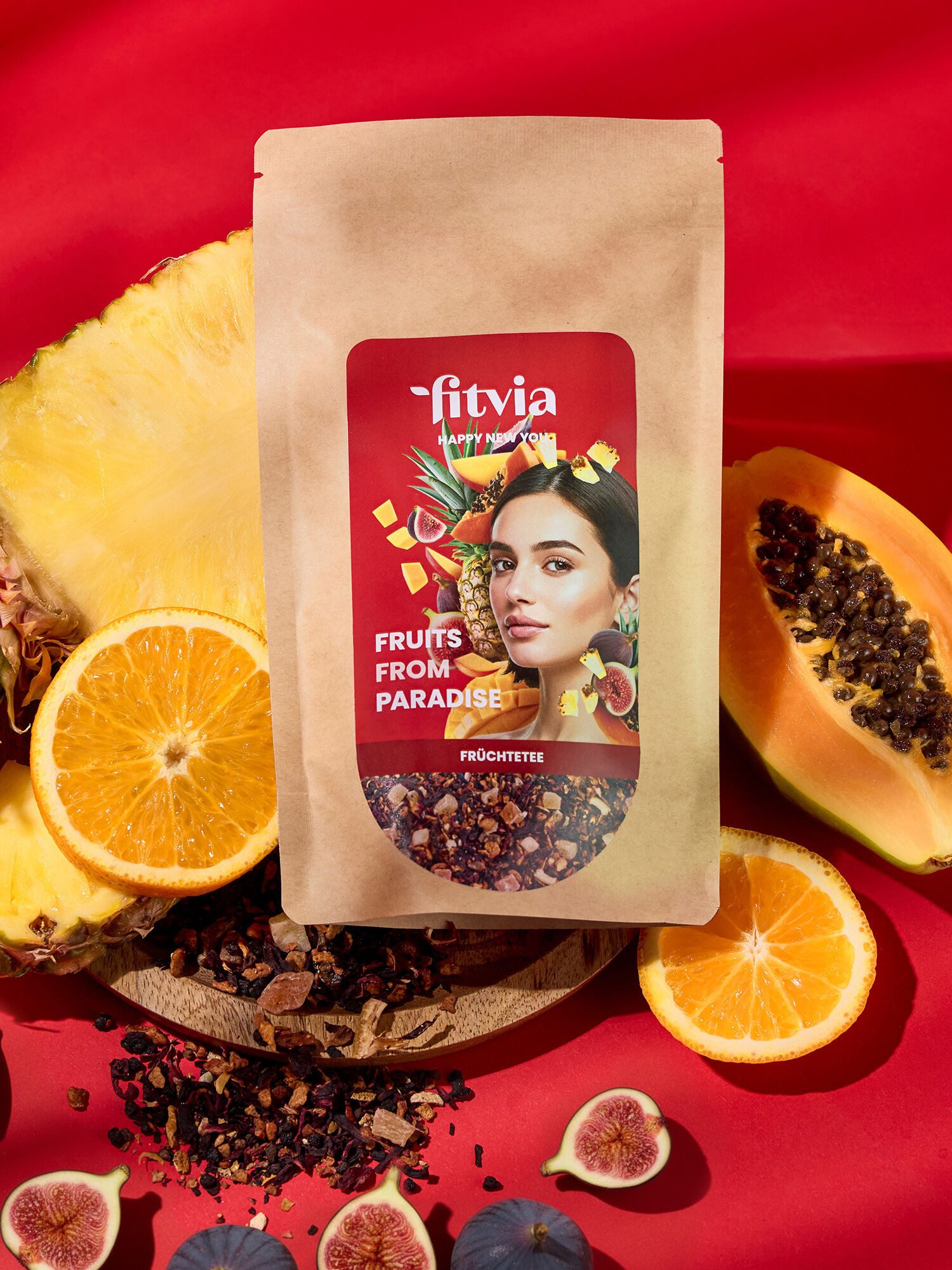 fitvia Tee Früchtetee Tropische Früchte, lose, 100 g, (Früchtetee Tropische Früchte 100 g – loser Premium-Tee, 100g), mit Ananas, Mango & Pfirsich, exotisch-fruchtiger Geschmack