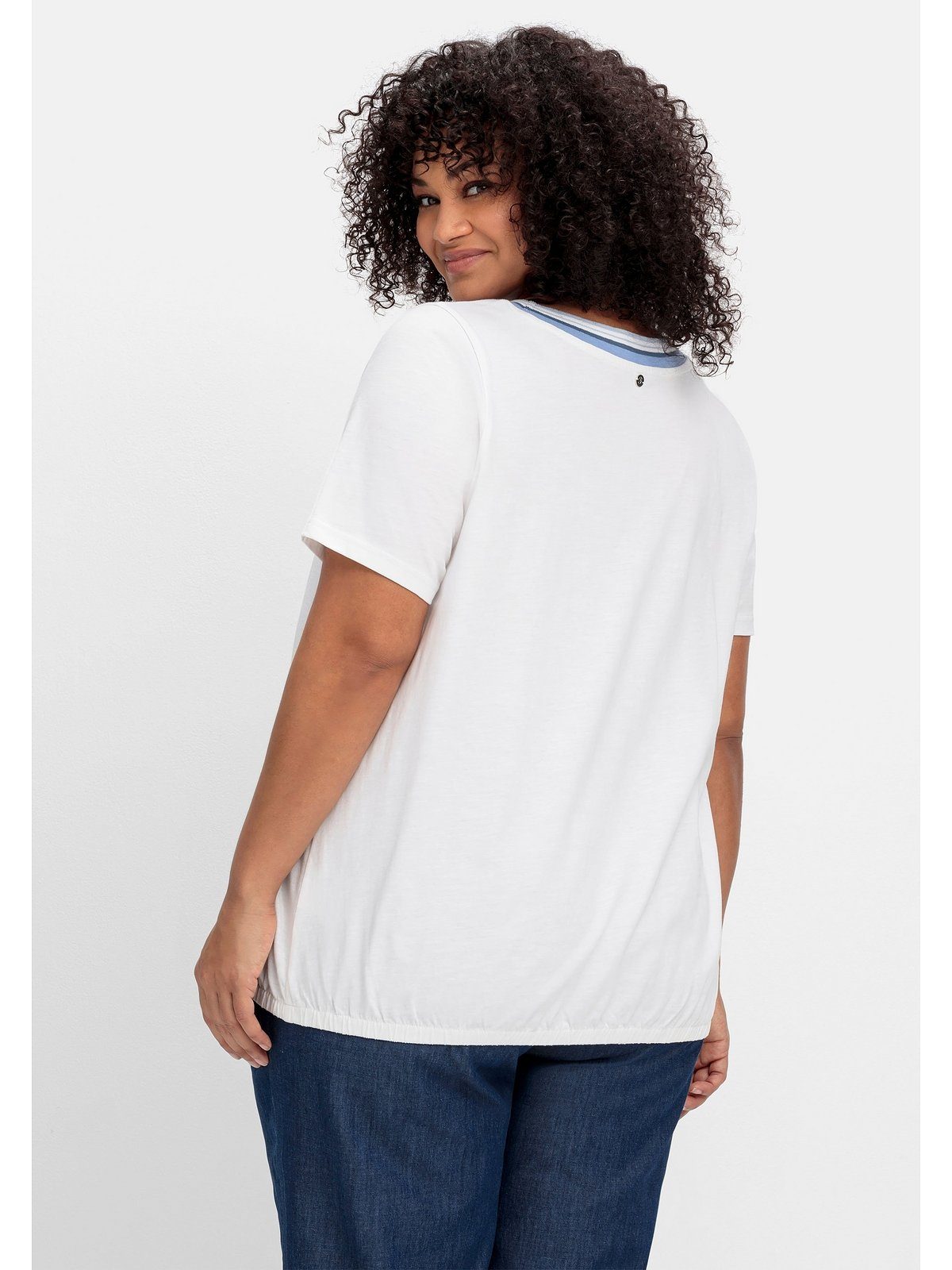 Sheego T-Shirt Große mit Gummizugbund gestreifter Rippblende und Größen weiß