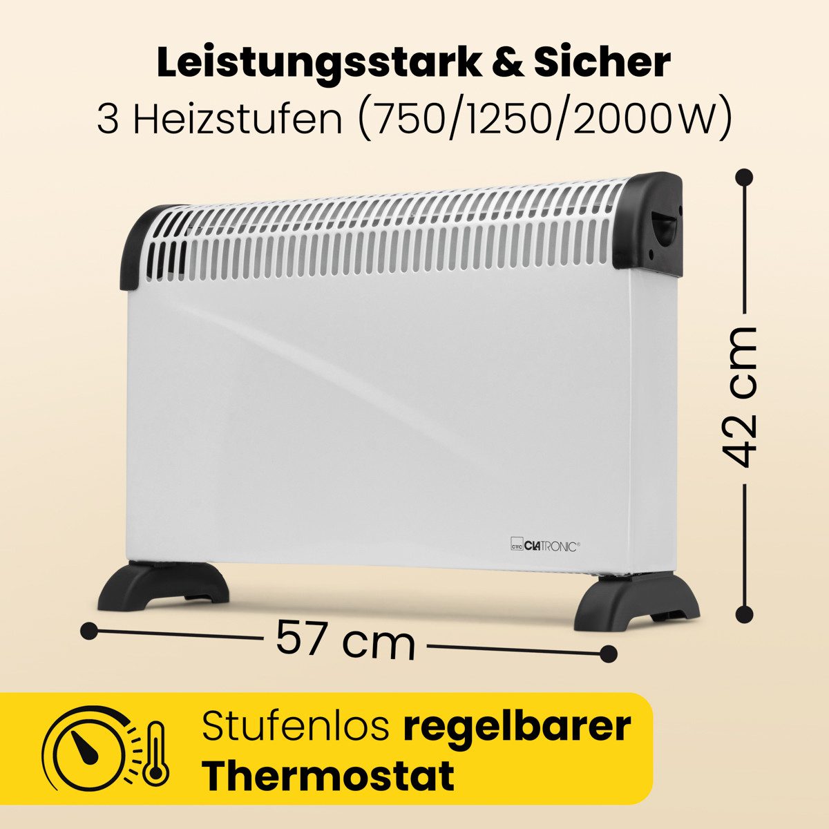 CLATRONIC Konvektor KH 3077 N, mit 3 Heizstufen, Überhitzungsschutz, 2000 W