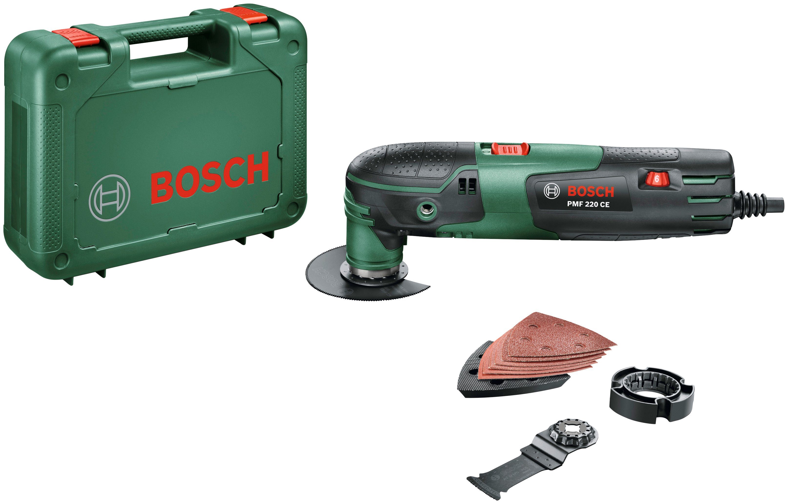 Bosch Home & inkl. Elektro-Multifunktionswerkzeug CE, und Garden PMF 220 Zubehör 220 Kunststoffkoffer W