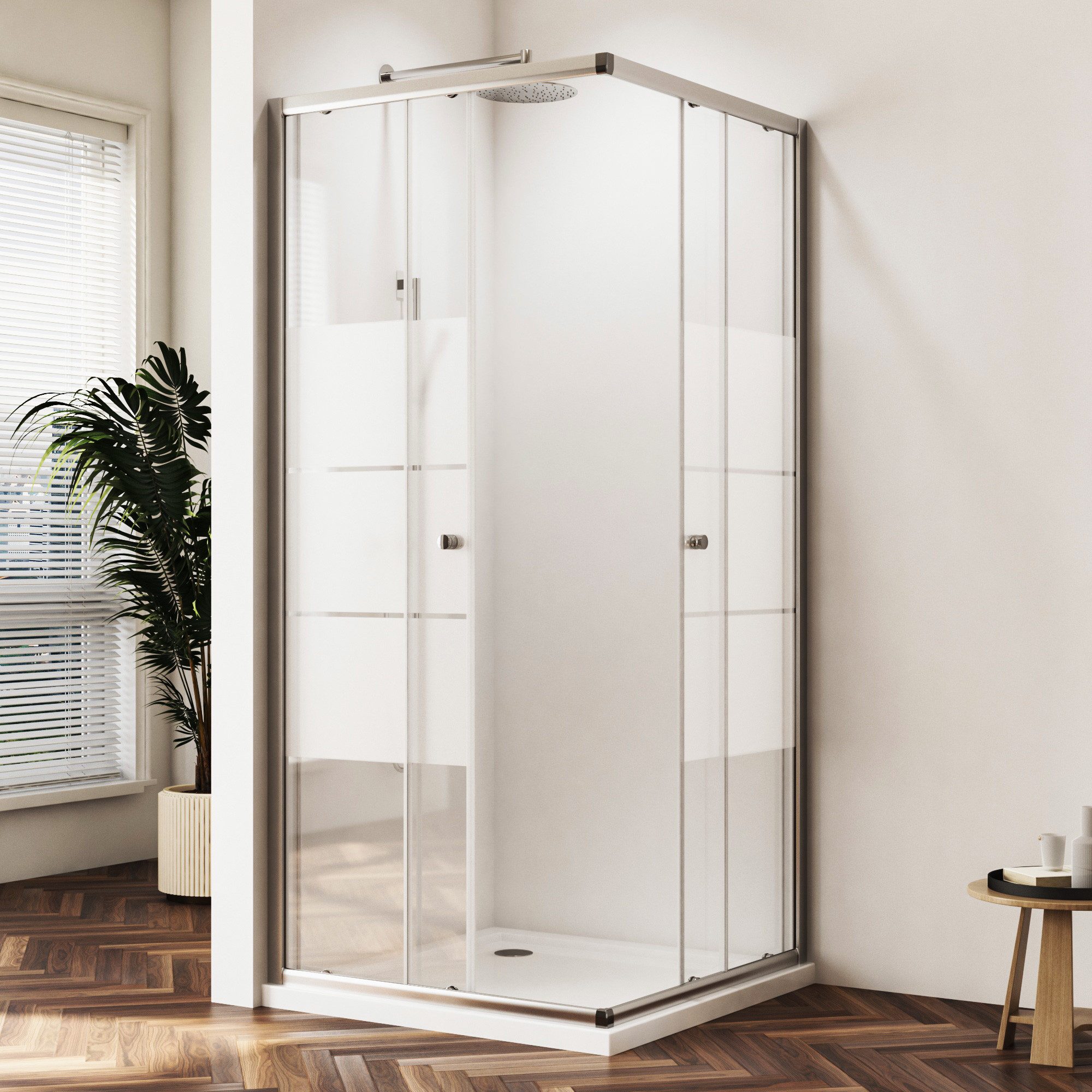 Hopibath Eckdusche Duschkabine Schiebetür milchglas H:185cm, BxT: 80x80 cm, 5mm Sicherheitsglas, Duschwand, 16 Türrollen, Rechts-und Links montierbar