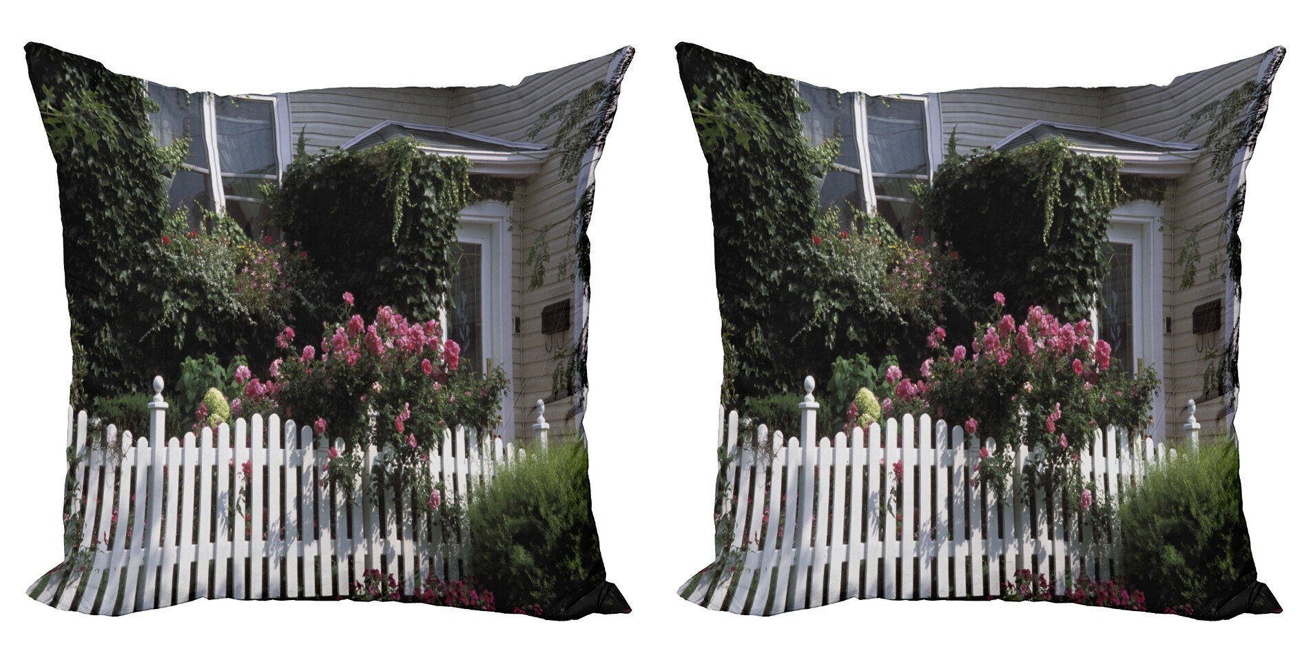 Kissenbezüge Modern Accent Doppelseitiger Digitaldruck, Abakuhaus (2 Stück), Zaun Floral Cozy House-Garten-Kunst