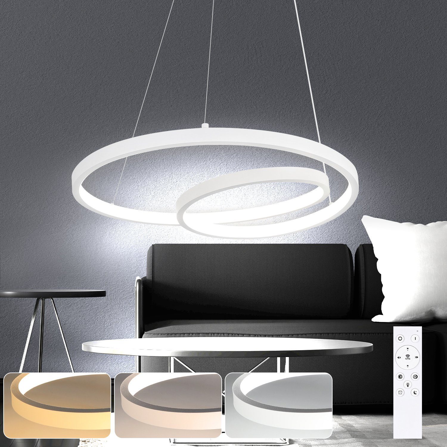 ZMH Pendelleuchte 40CM Design Modern für Wohnzimmer Schlafzimmer Küche Esszimmer, dimmbar, LED fest integriert, Tageslichtweiß, LED, höhenverstellbar