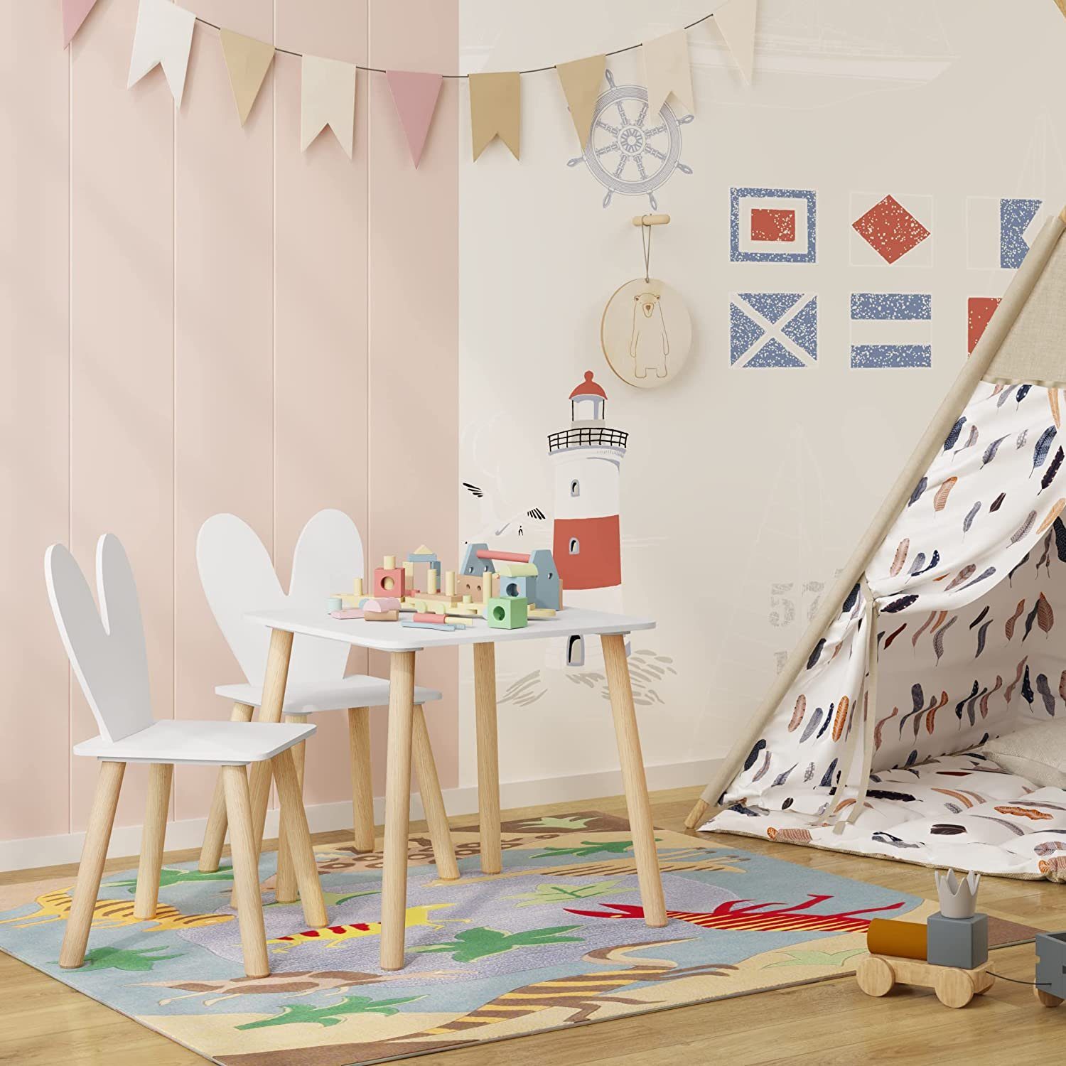 Woltu Kindersitzgruppe, Kindertisch mit 2 Stühlen, günstig online kaufen