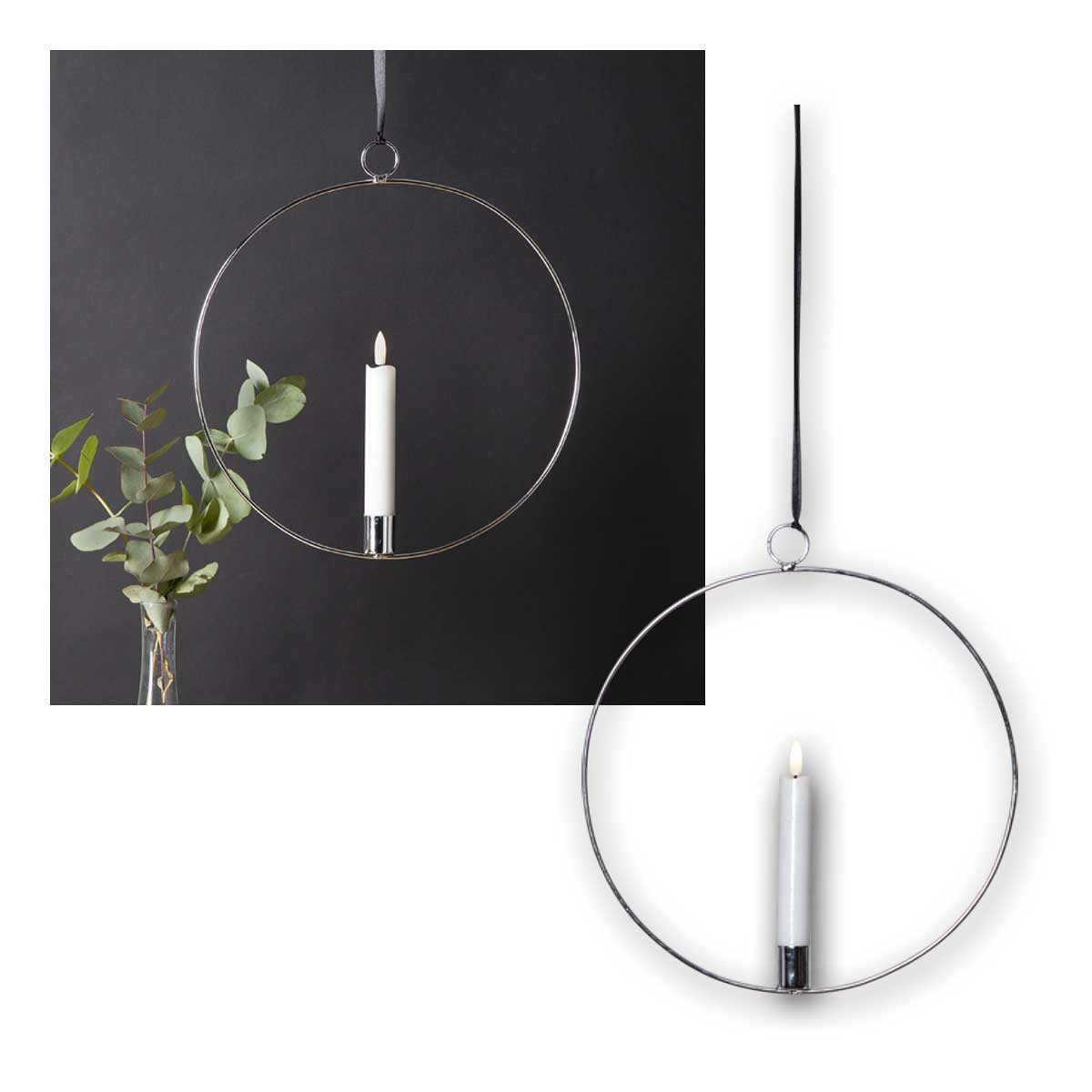 STAR TRADING LED-Leuchtmittel LED-Kerze "Flamme", mit Ring Ø 28cm, Silber, günstig online kaufen