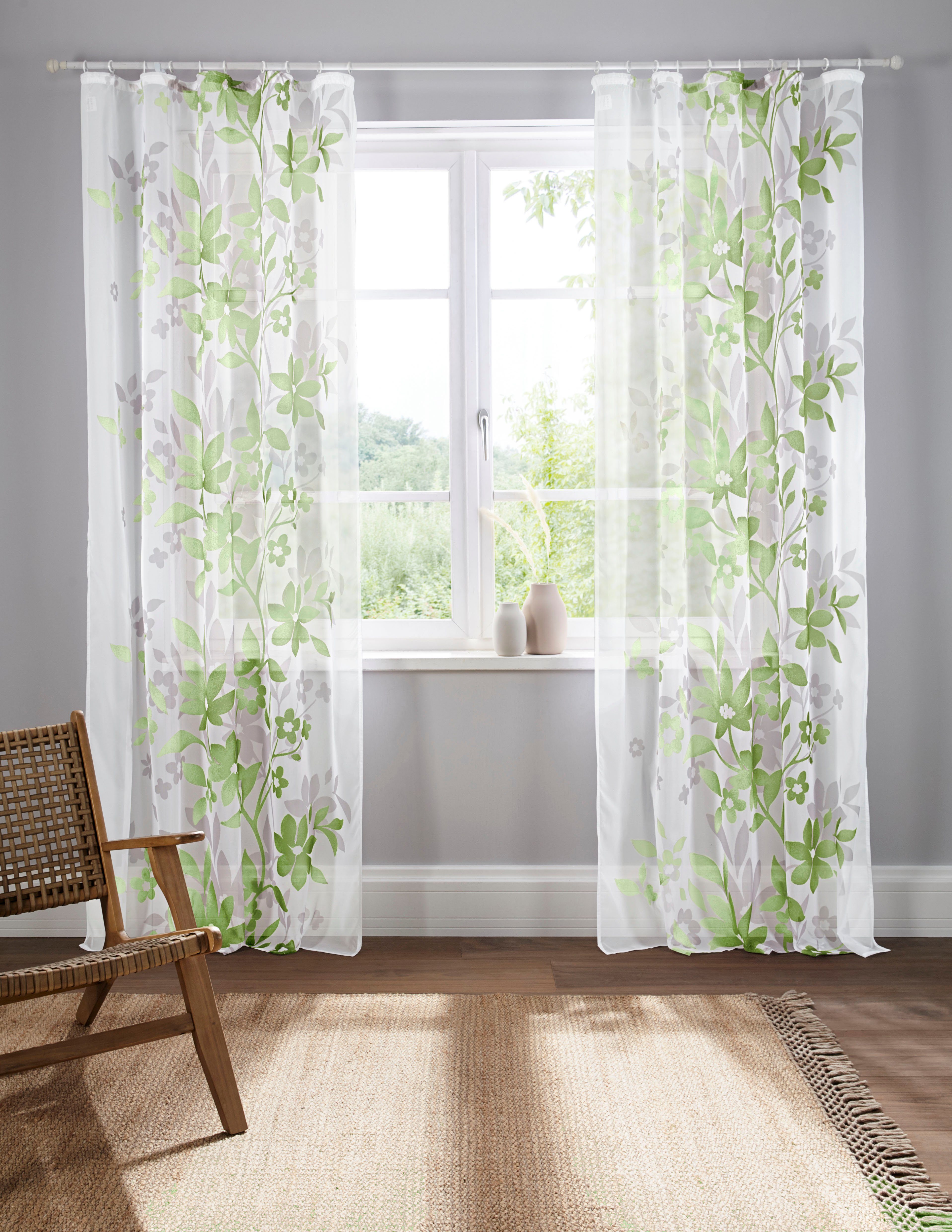 Gardine Ina, Home affaire, Kräuselband (2 St), transparent, Voile,  transparent, einseitig bedruckt, Voile