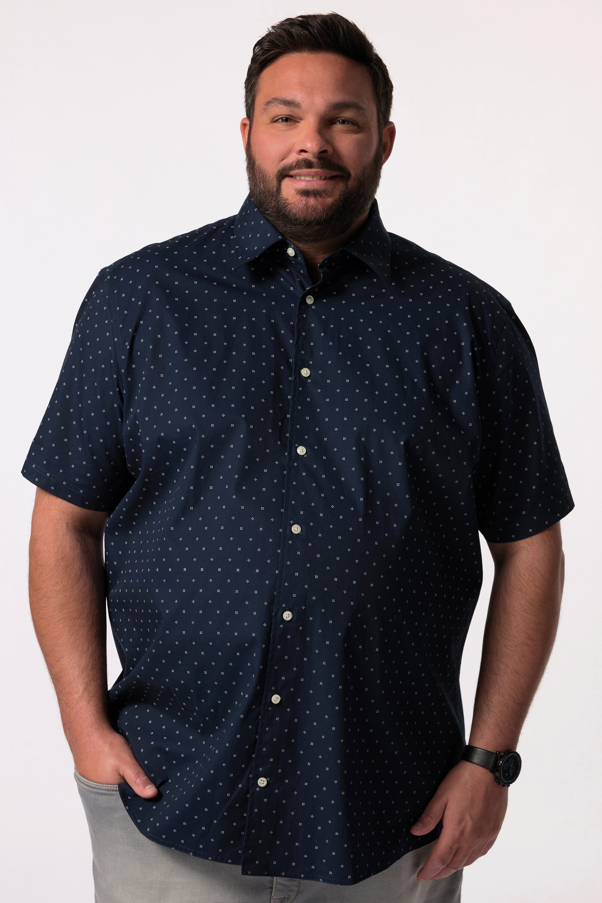 Men Plus Kurzarmhemd Hemd Halbarm Alloverprint Kentkragen Comfort Fit günstig online kaufen