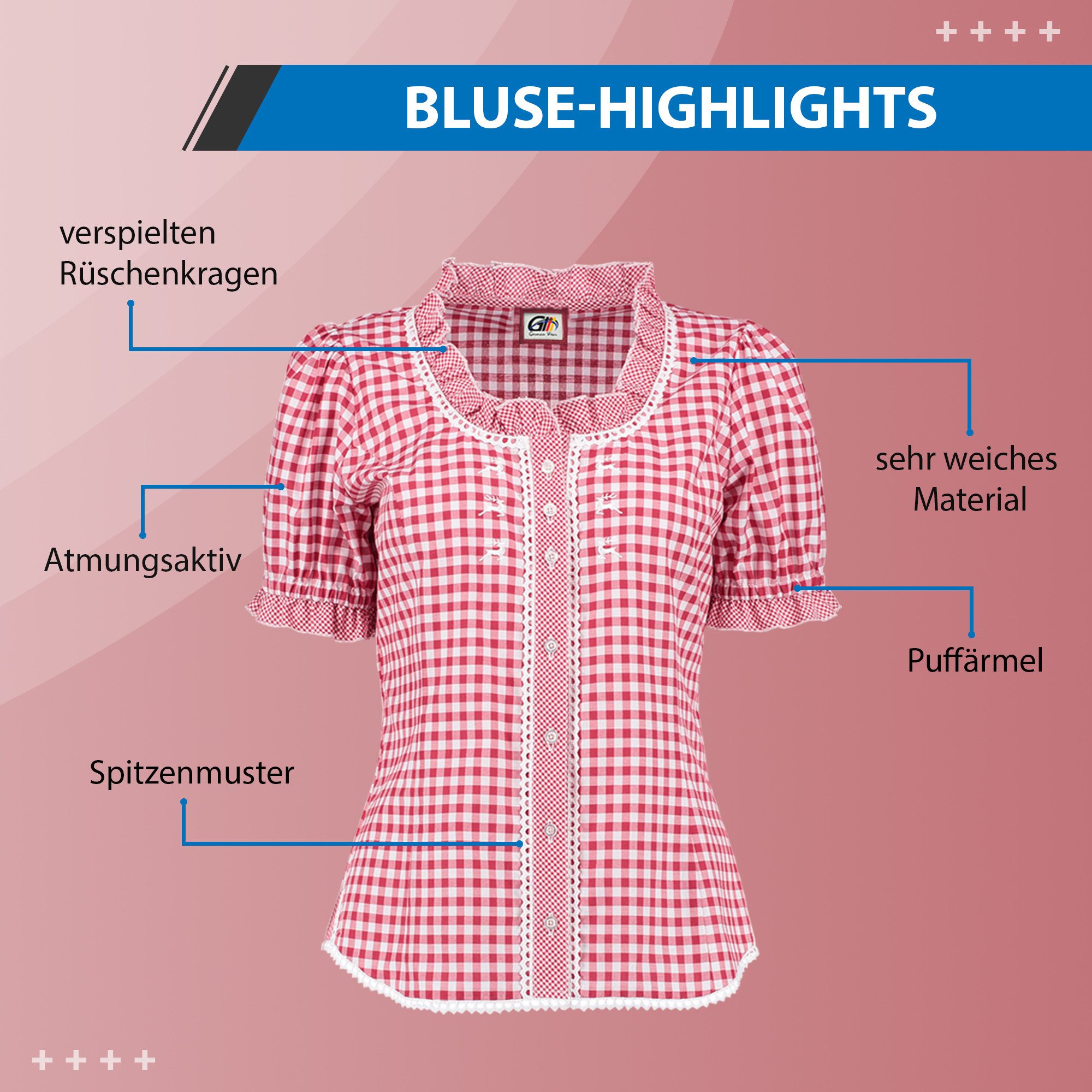 German Wear Carmenbluse OB35 Trachtenbluse Carmenbluse für trachten lederhosen bluse kariert