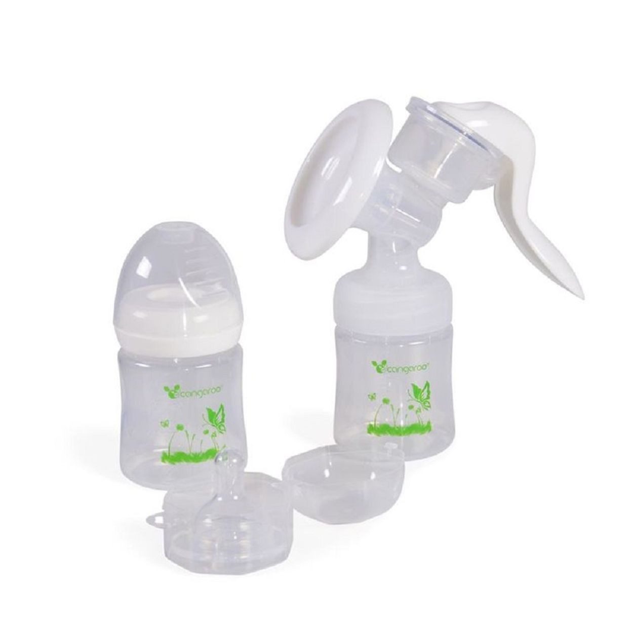 Cangaroo Handmilchpumpe Delicate P0953, manuell, 2x 150 ml Flasche, Sauger Gruppe 0+, Silikon, Deckel