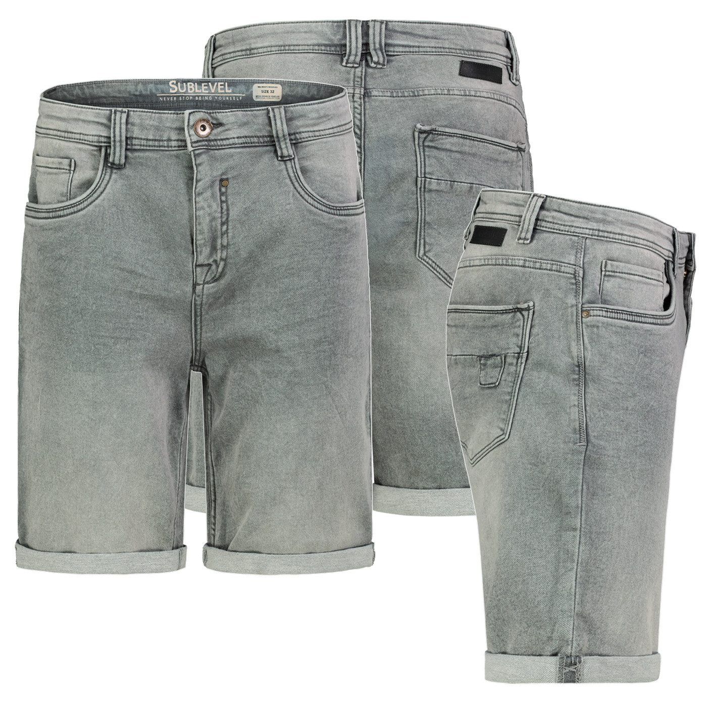 SUBLEVEL Bermudas Herren Jeans Shorts Denim kurze Hose Bermuda Freizeit 5 Pocket Sommer