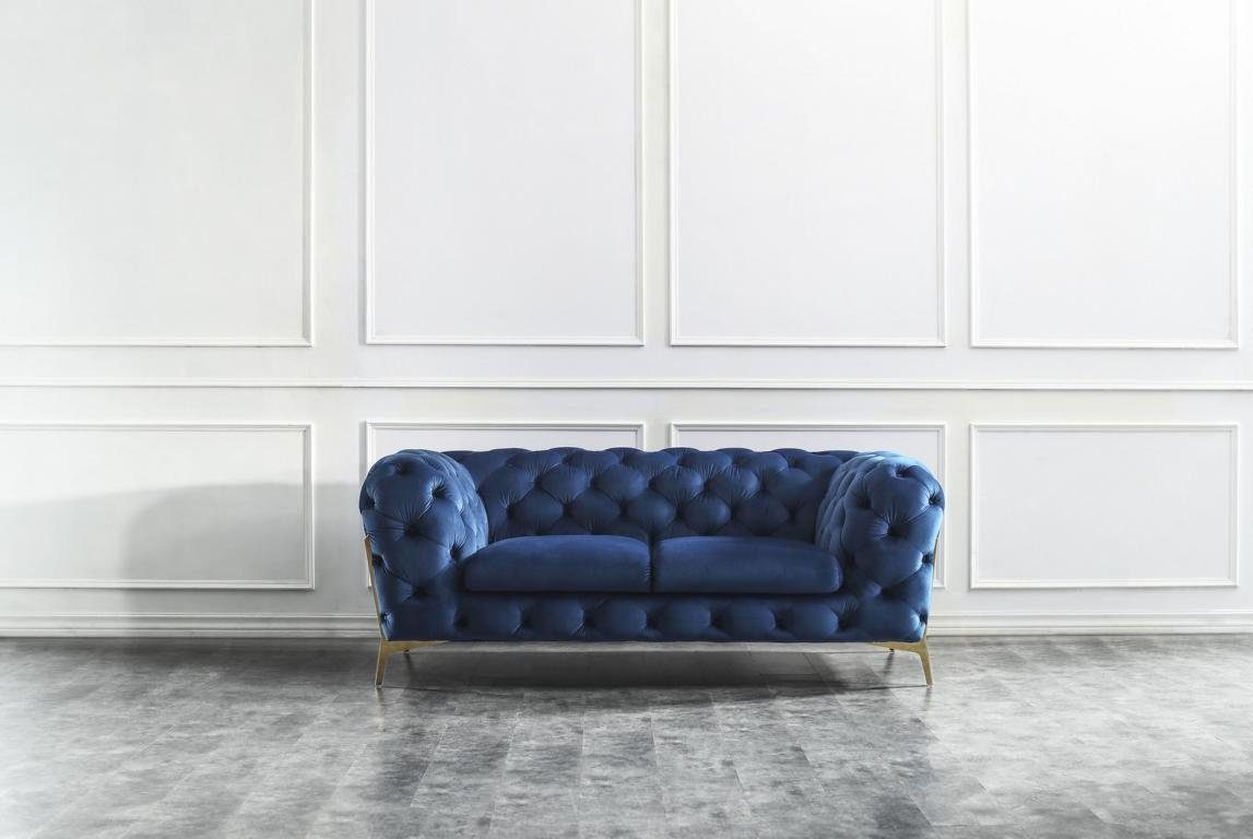 JVmoebel Sofa Blauer Chesterfield 2-Sitzer Textil Stoff 2 Sitzer Wohnzimmer, Made in Europe
