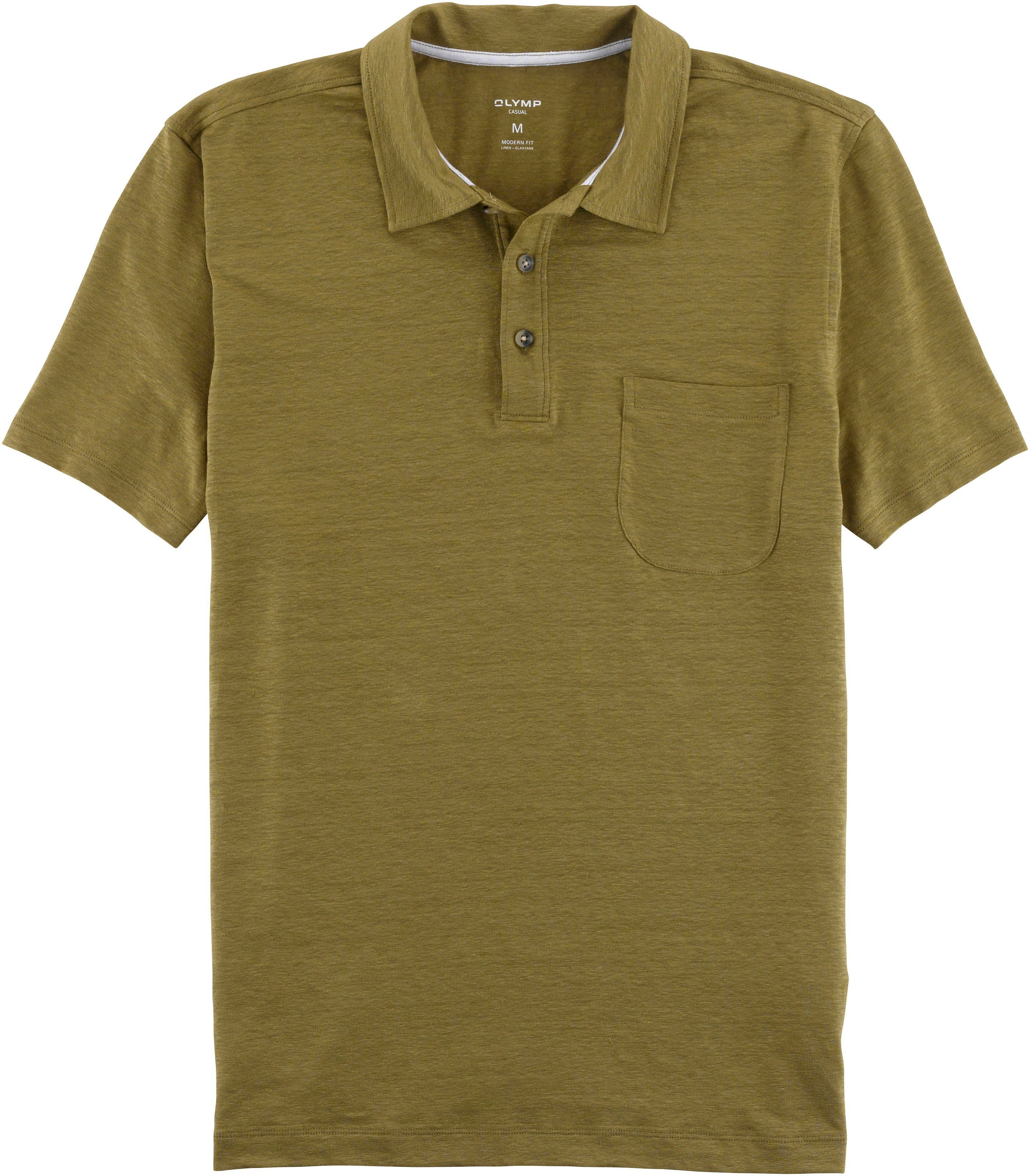 Leinen Casual-Optik in mit sommerlicher im Poloshirt Hemden-Look nougat OLYMP