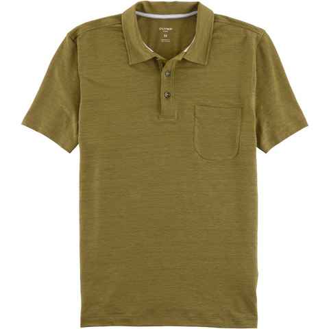 OLYMP Poloshirt im Hemden-Look mit Leinen in sommerlicher Casual-Optik