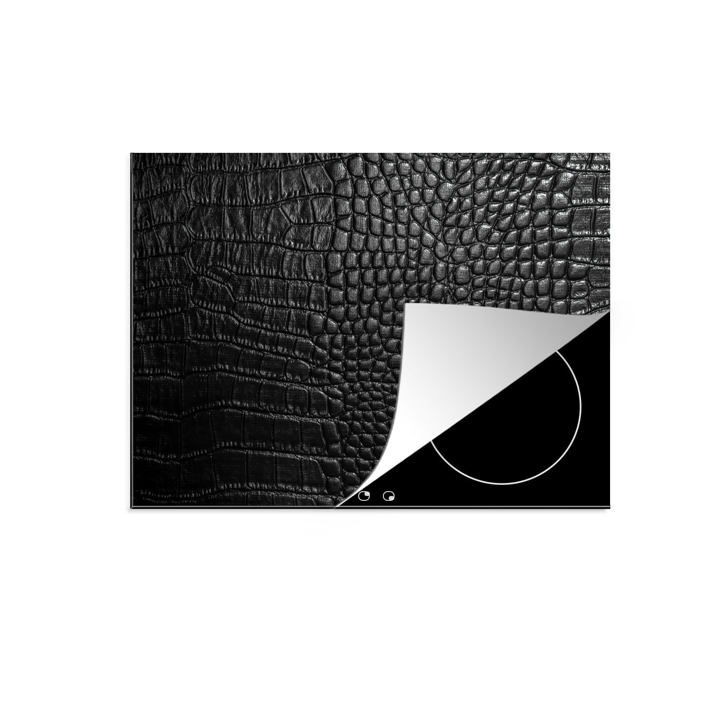 MuchoWow Herdblende-/Abdeckplatte Leder - Textur - Schwarz - Grau, Vinyl, (1 tlg), 59x51 cm, Induktionsschutz, Induktionskochfeld, Ceranfeldabdeckung